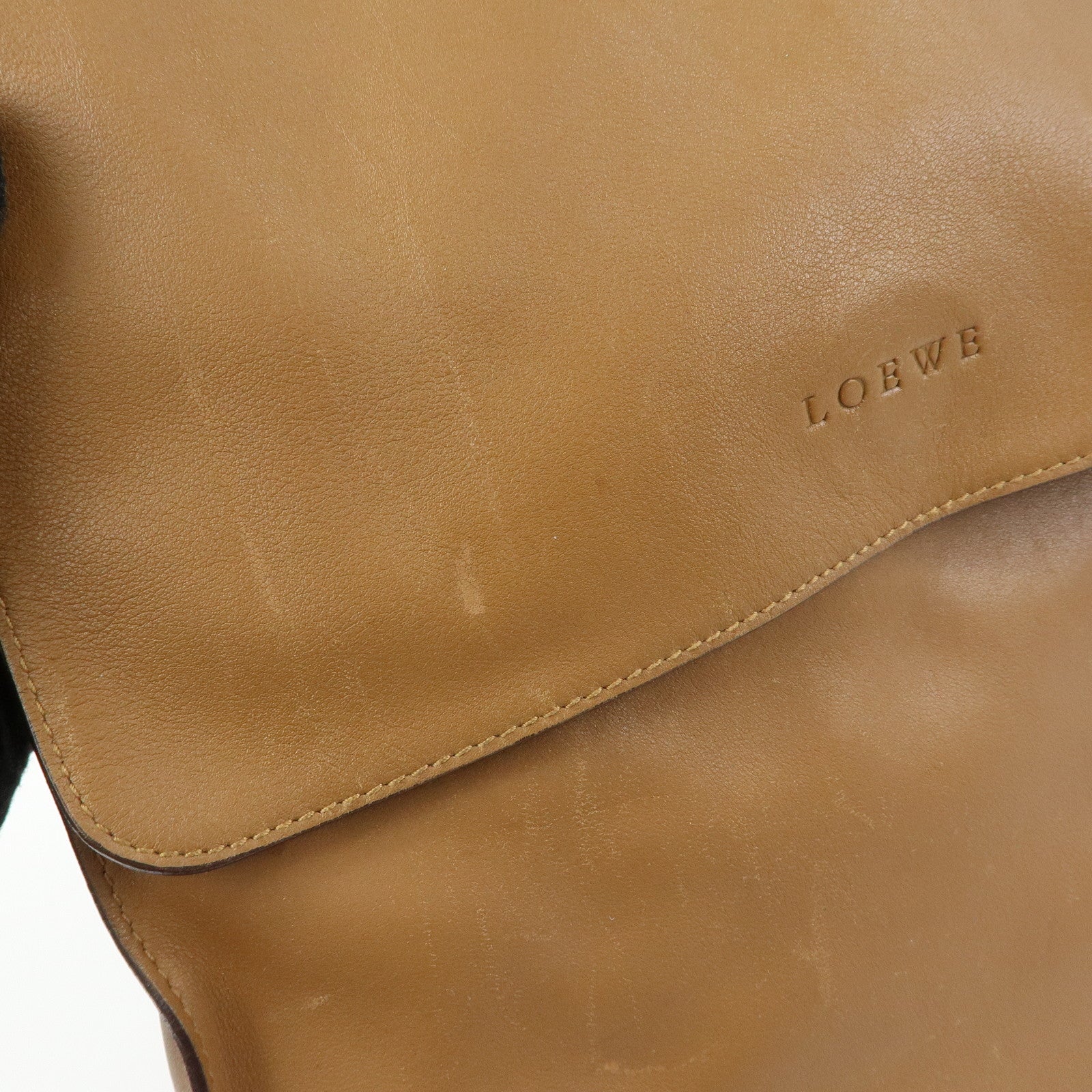 LOEWE Logo Leather Flap Shoulder Bag Pouch Brown