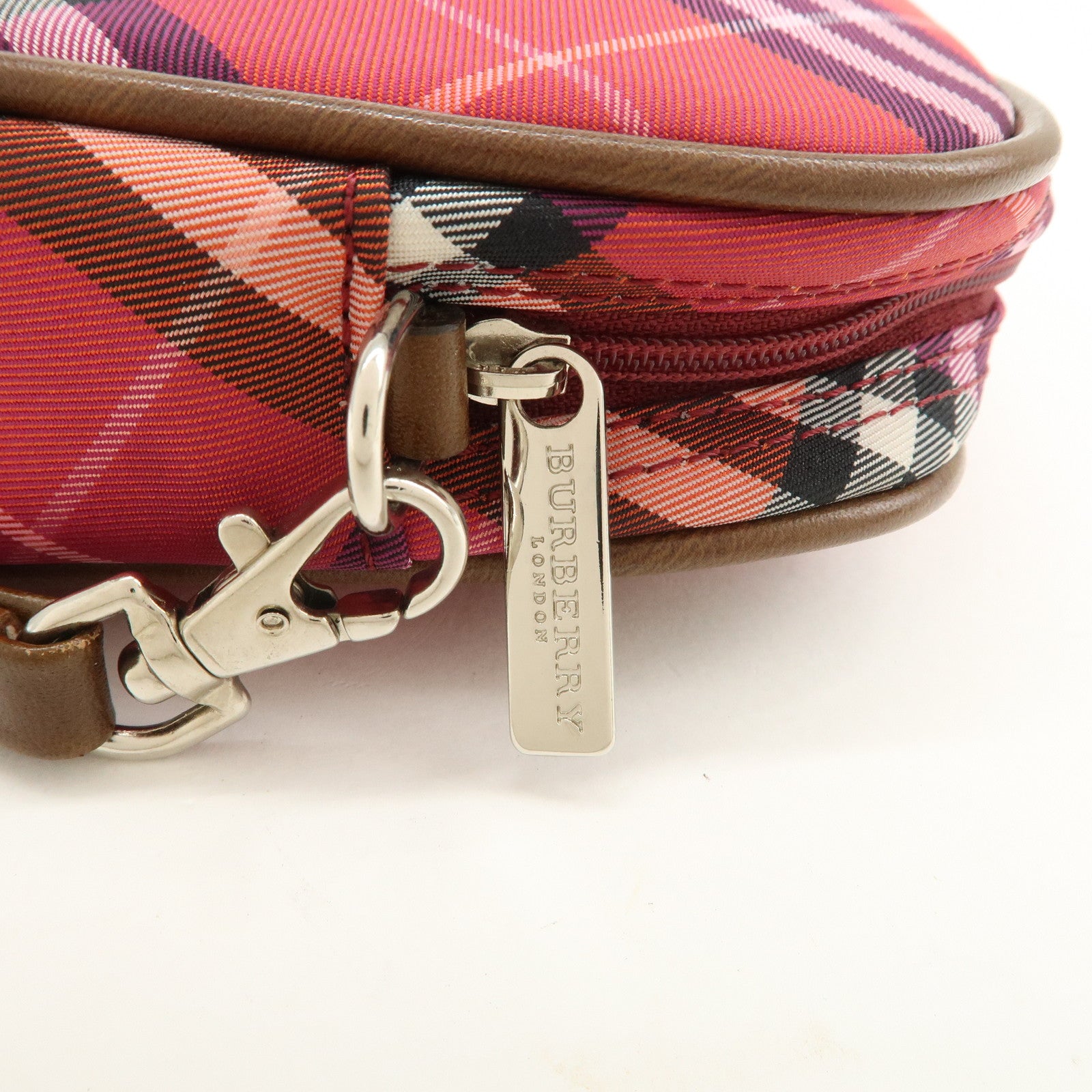 BURBERRY Cotton Leather Hand Bag Shoulder Bag Red Plaid Pattern