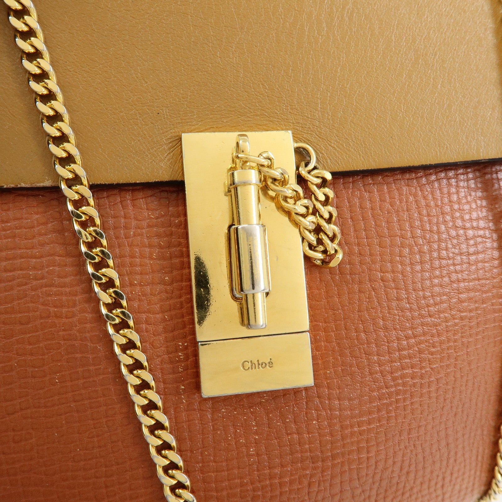 Chloe Drew Leather Chain Shoulder Bag Crossbody Bag Brown Gold