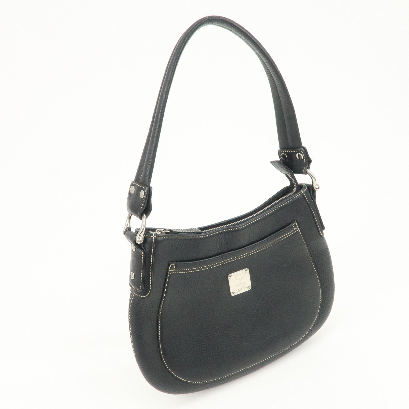 MCM Logo Plate Leather Shoulder Bag Hand Bag Black