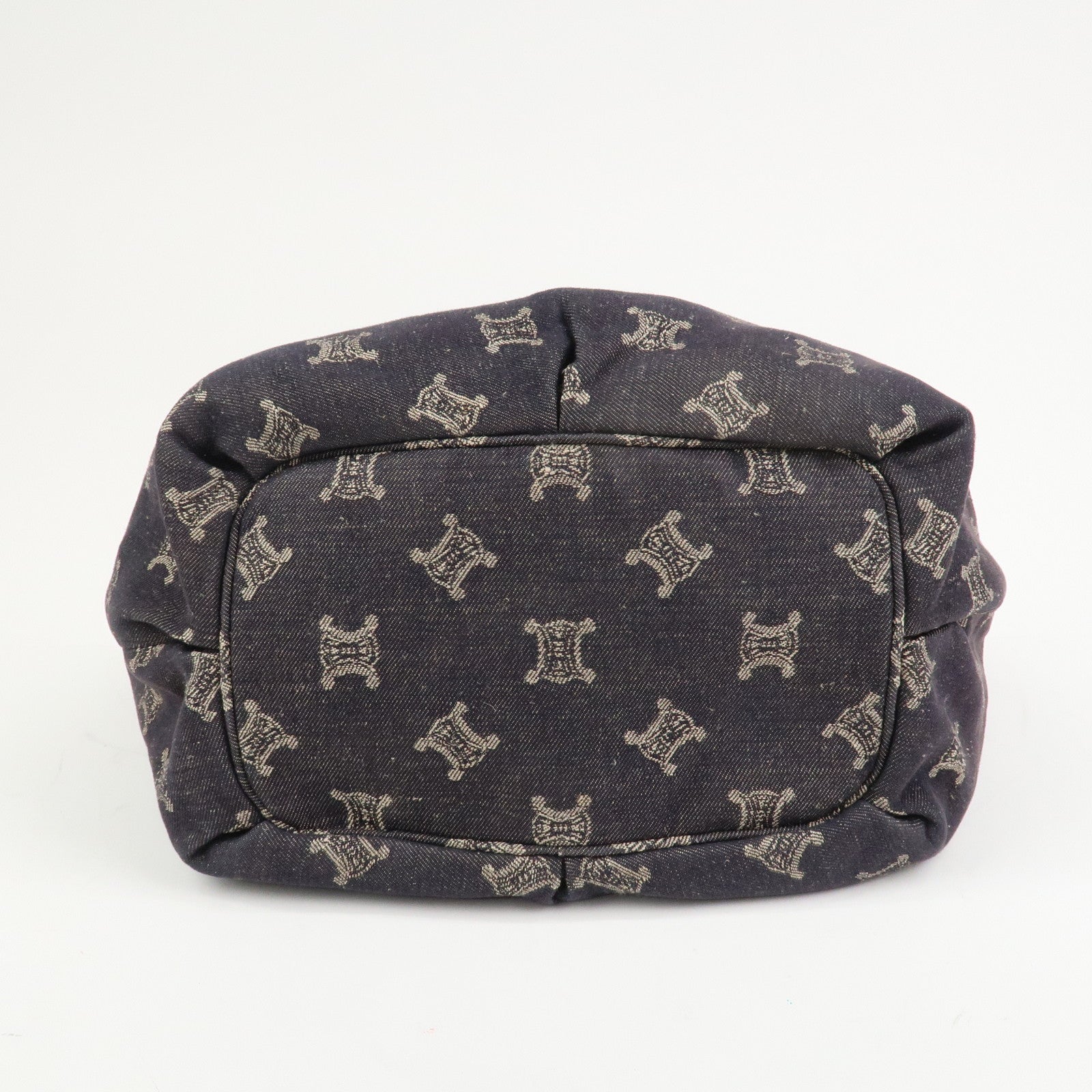 CELINE Macadam Denim Leather 2Way Shoulder Bag Indigo Blue Brown