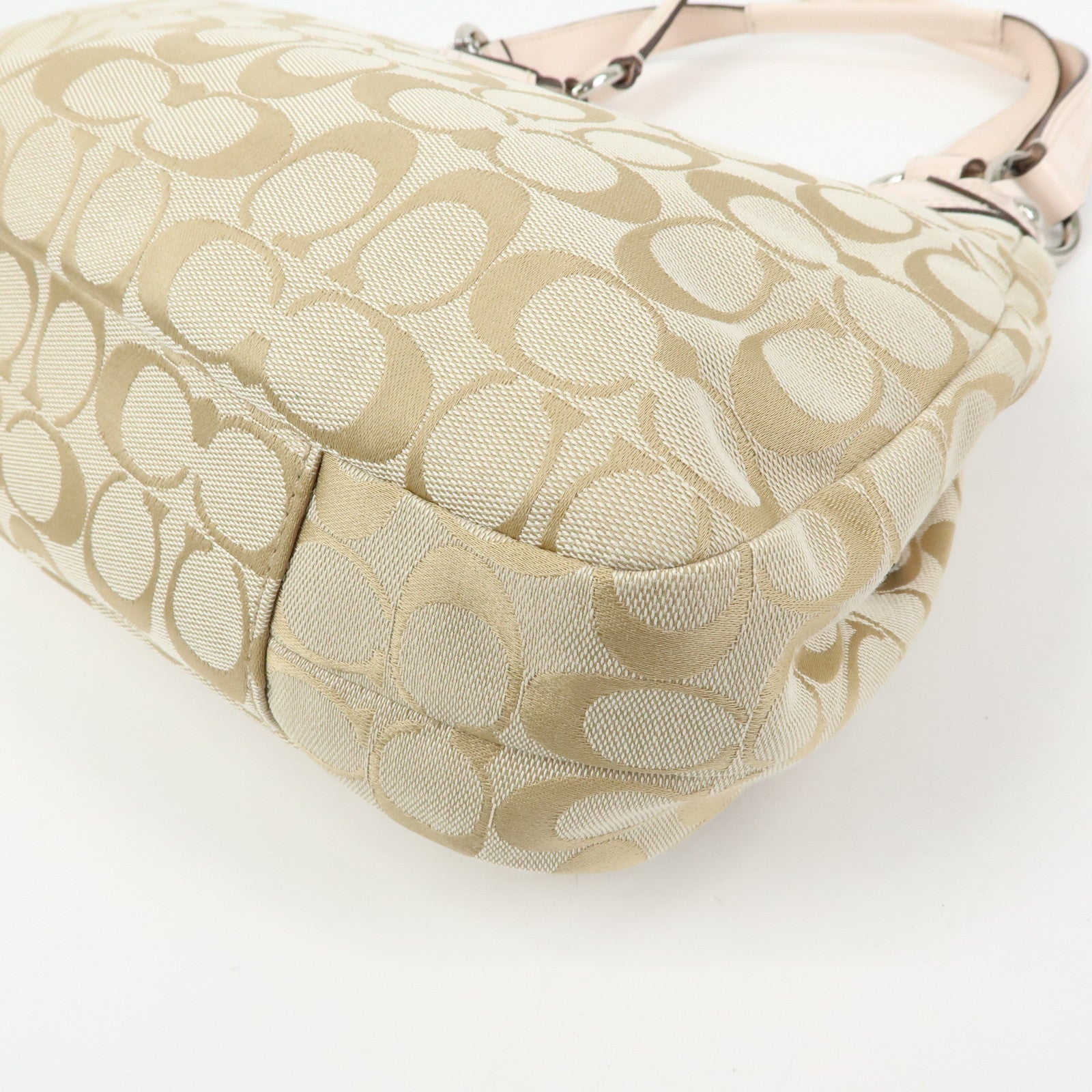 COACH Signature Canvas Patent Leather Hand Bag Beige
