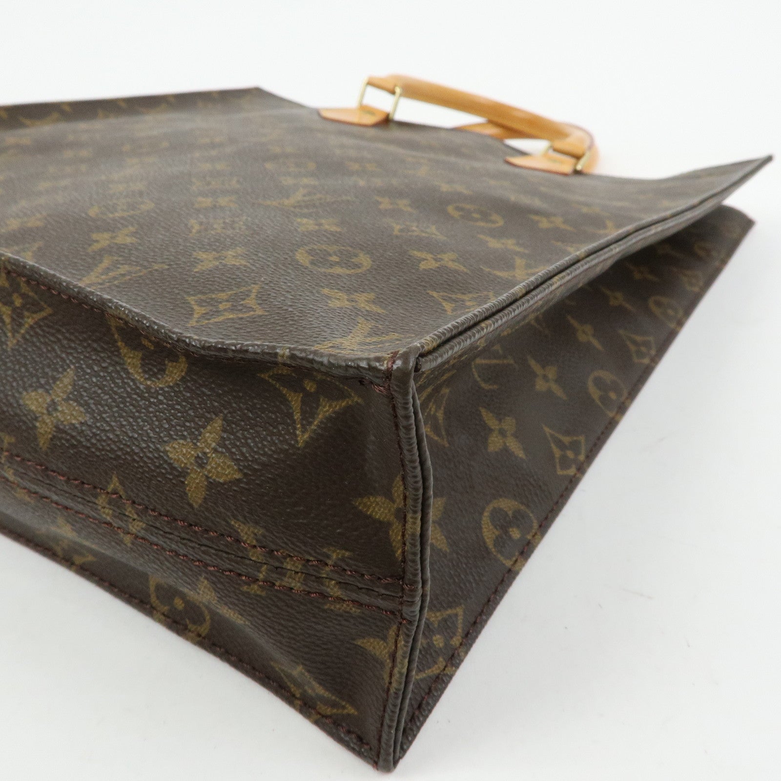 Louis Vuitton Monogram Sac Plat Tote Bag Hand Bag Brown M51140