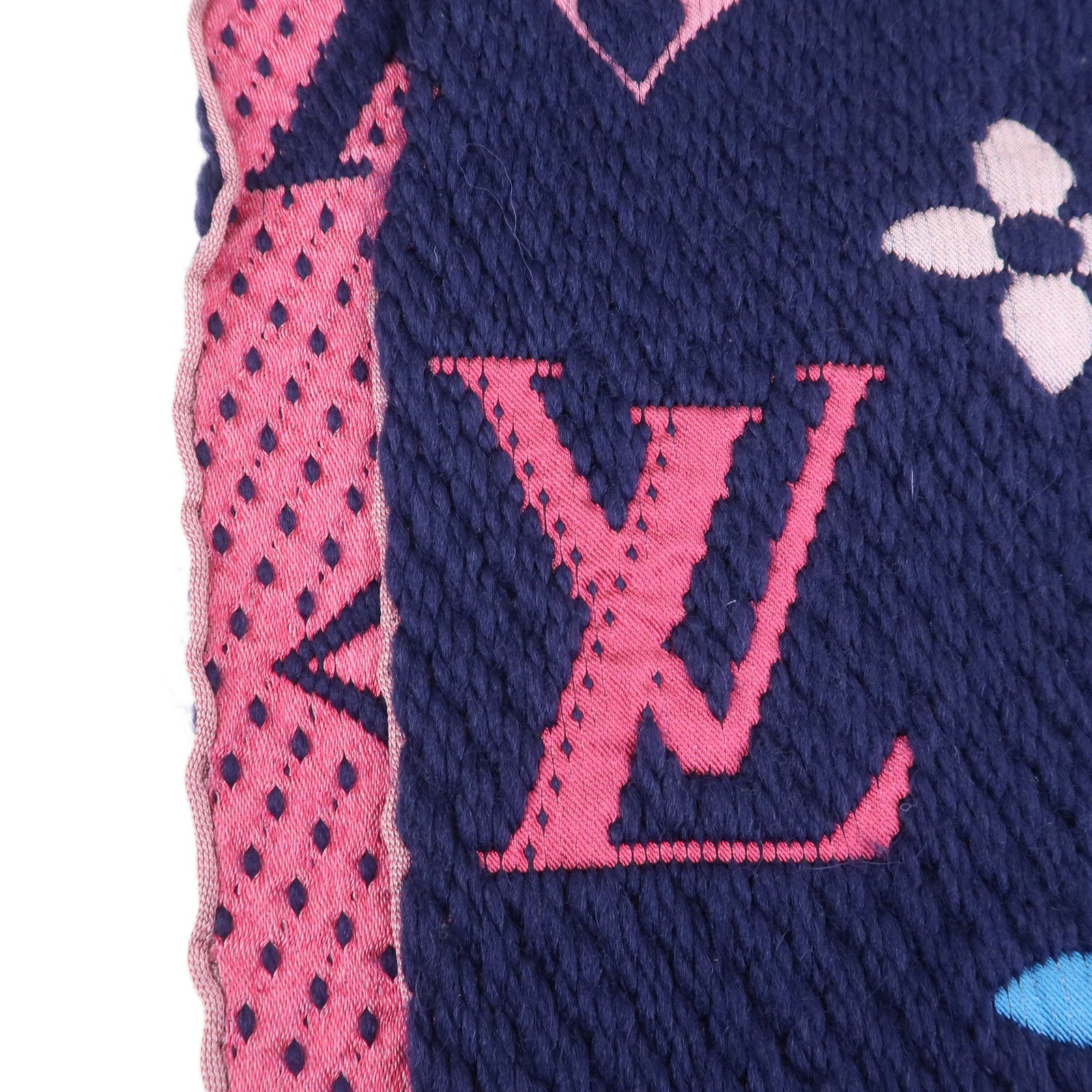 Louis Vuitton Monogram Escharpe Logo Mania Wool Scarf Navy M70899