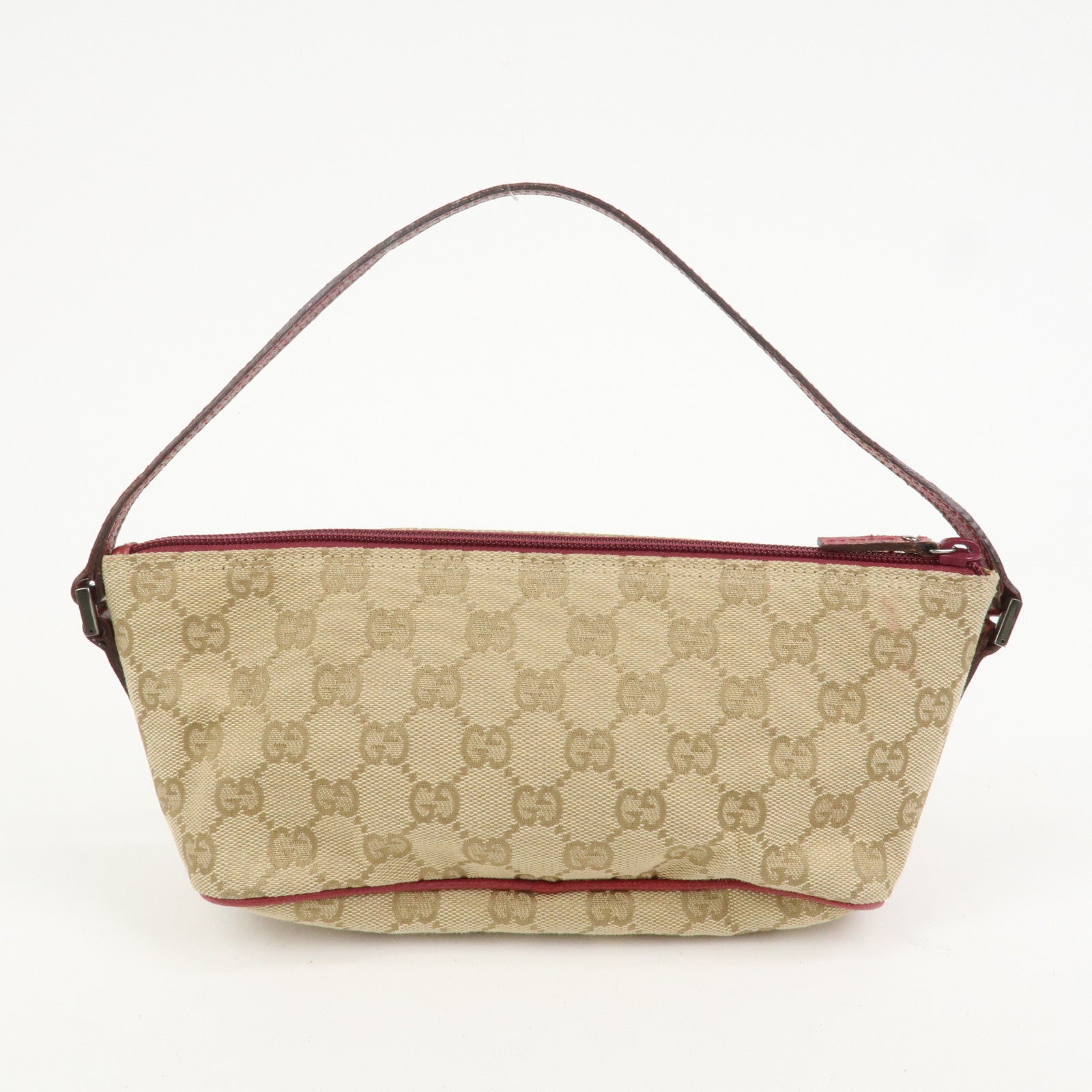 GUCCI Boat Bag GG Canvas Leather Shoulder Bag Beige Pink 07198