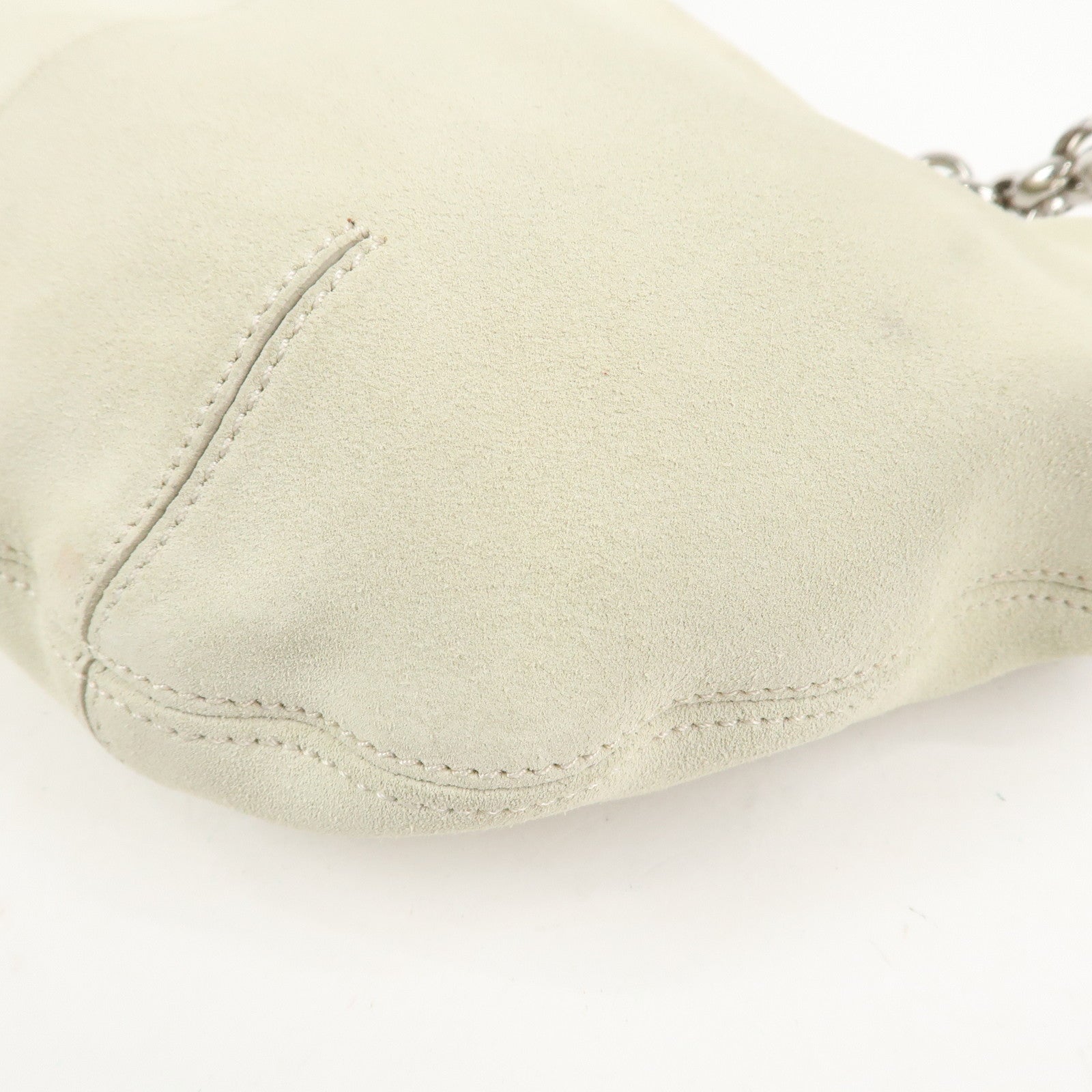 LOEWE Suede Chain Hand Bag Shoulder Bag Ivory Silver