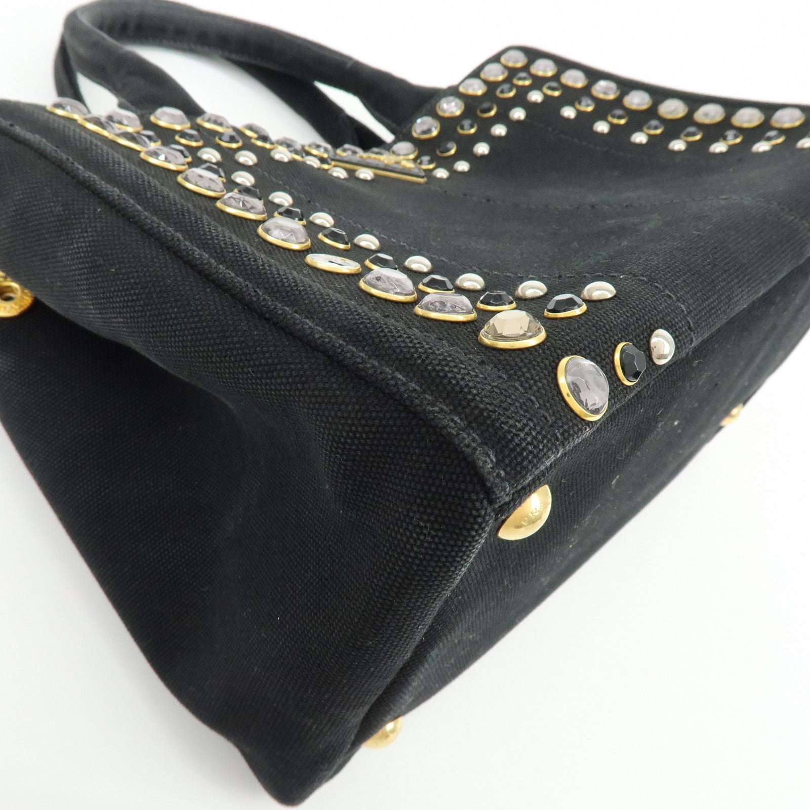 PRADA Triangle Logo Canapa Mini Canvas Bijoux 2Way Bag Black1BG439