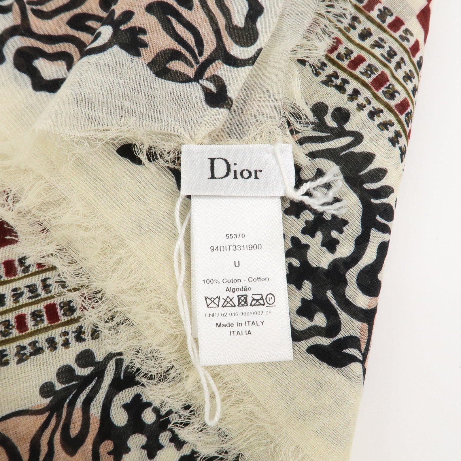 Christian Dior Logo Cotton 100％ Scarf Geometric Motif Ivory Red