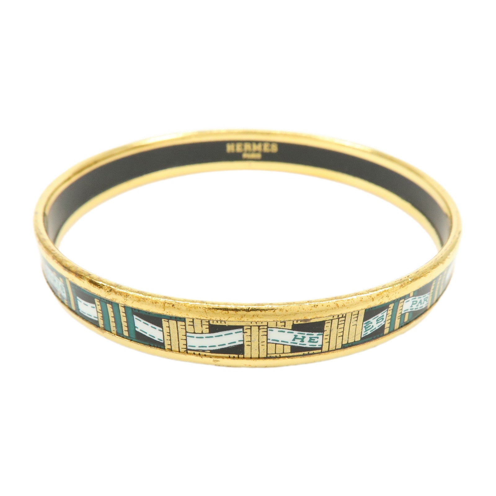HERMES Email PM Bracelet Bangle Gold Green
