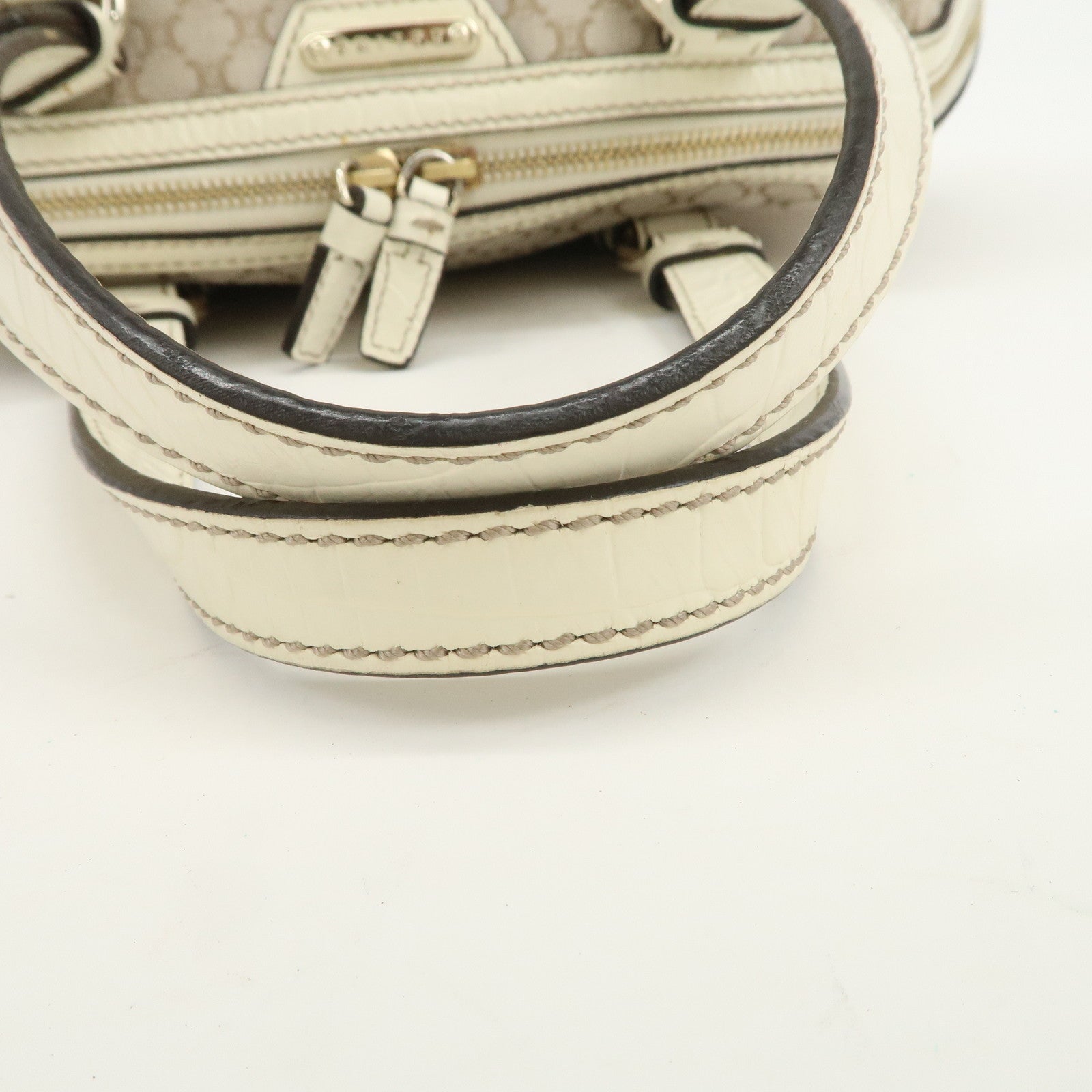 CELINE Macadam Canvas Leather Boston Bag Hand Bag Beige Ivory
