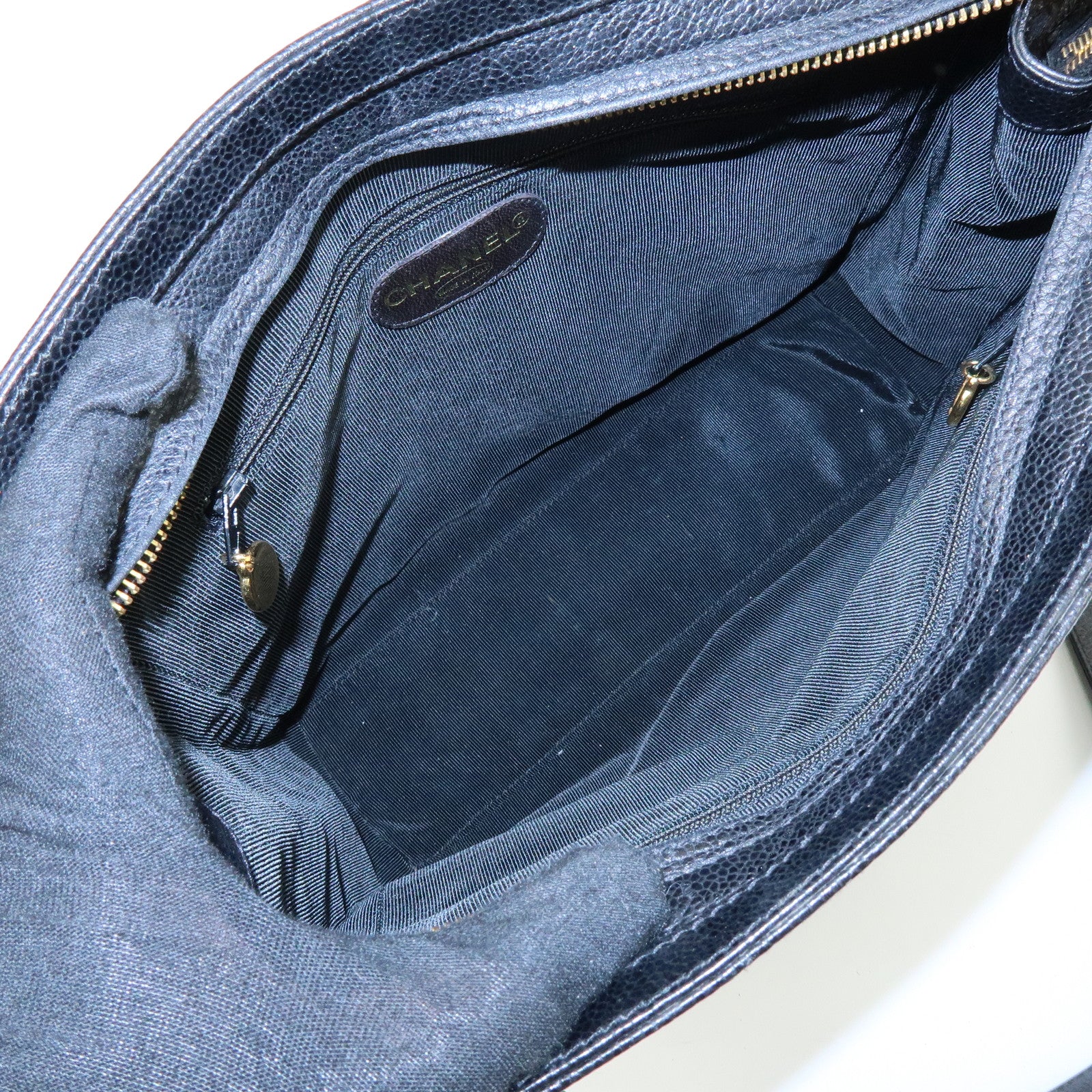 CHANEL Triple COCO Mark Caviarskin Chain Shoulder Bag Black