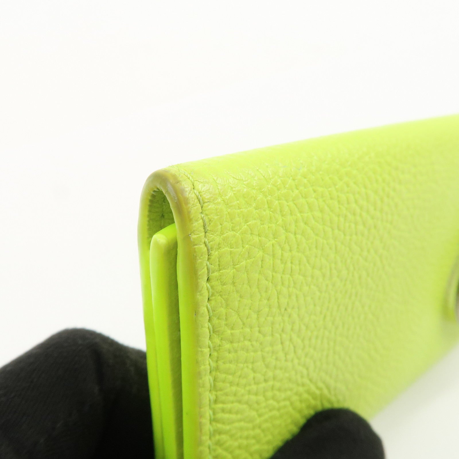BALENCIAGA Logo Leather Key Case Key Holder Neon Yellow