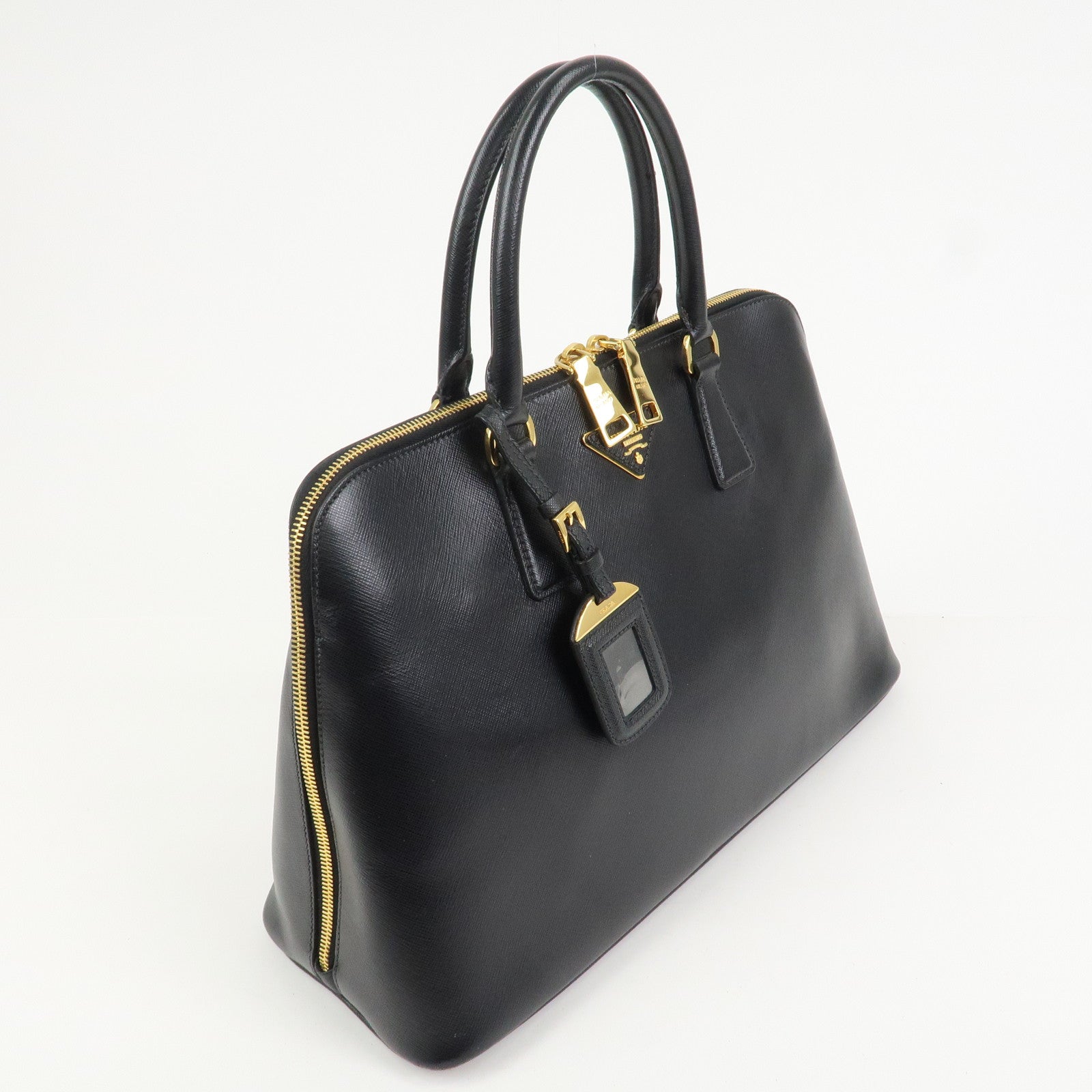 PRADA Logo Saffiano Leather Hand Bag Tote Bag Black BL0812