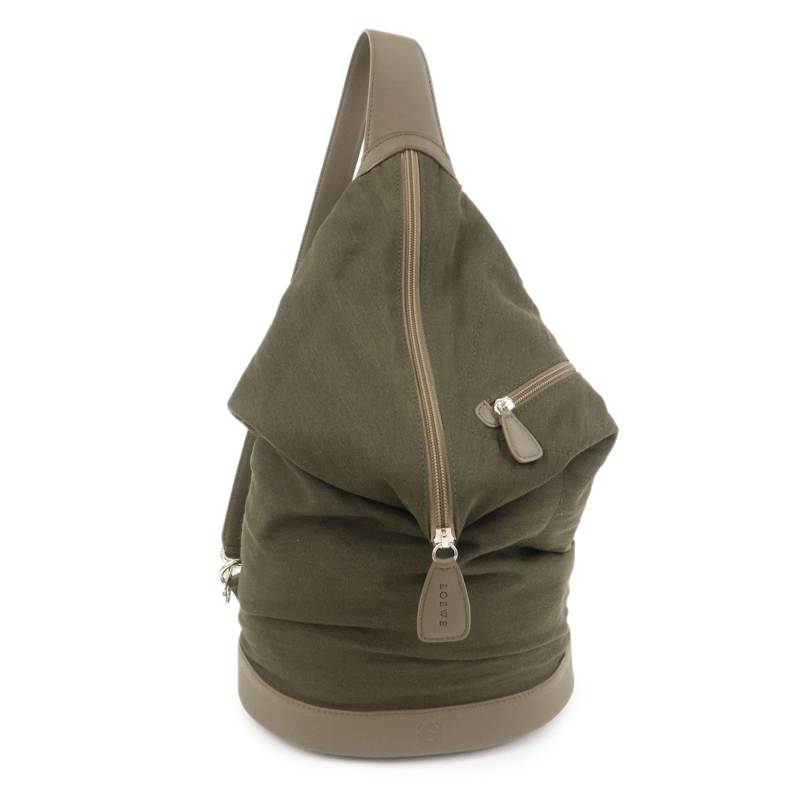 LOEWE Anagram Canvas Leather Backpack Rucksuck Khaki Brown