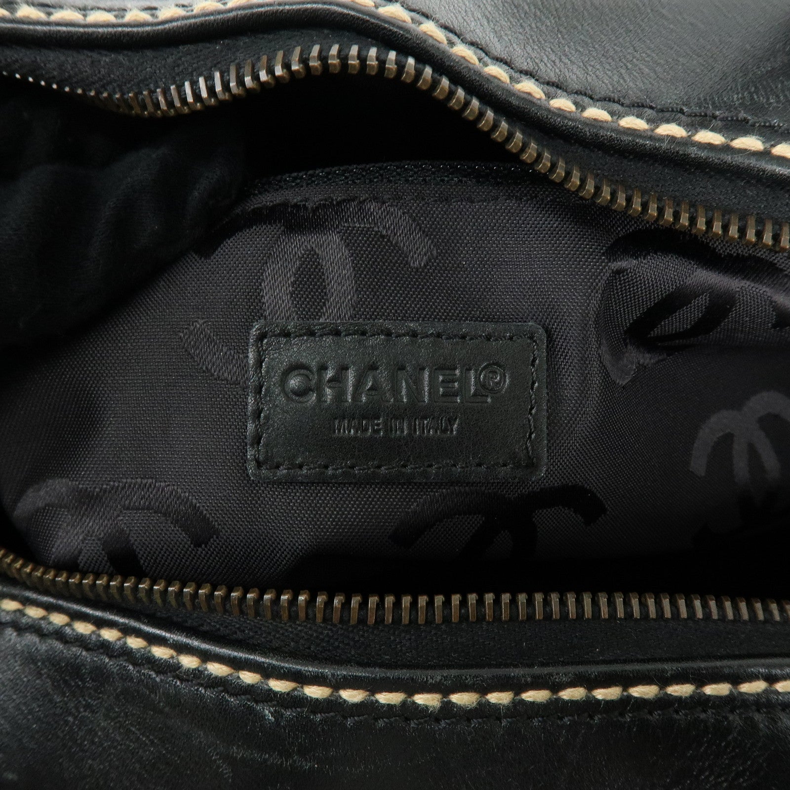 CHANEL Wild Stitch COCO Mark Calf Leather Hand Bag Tote Bag Black