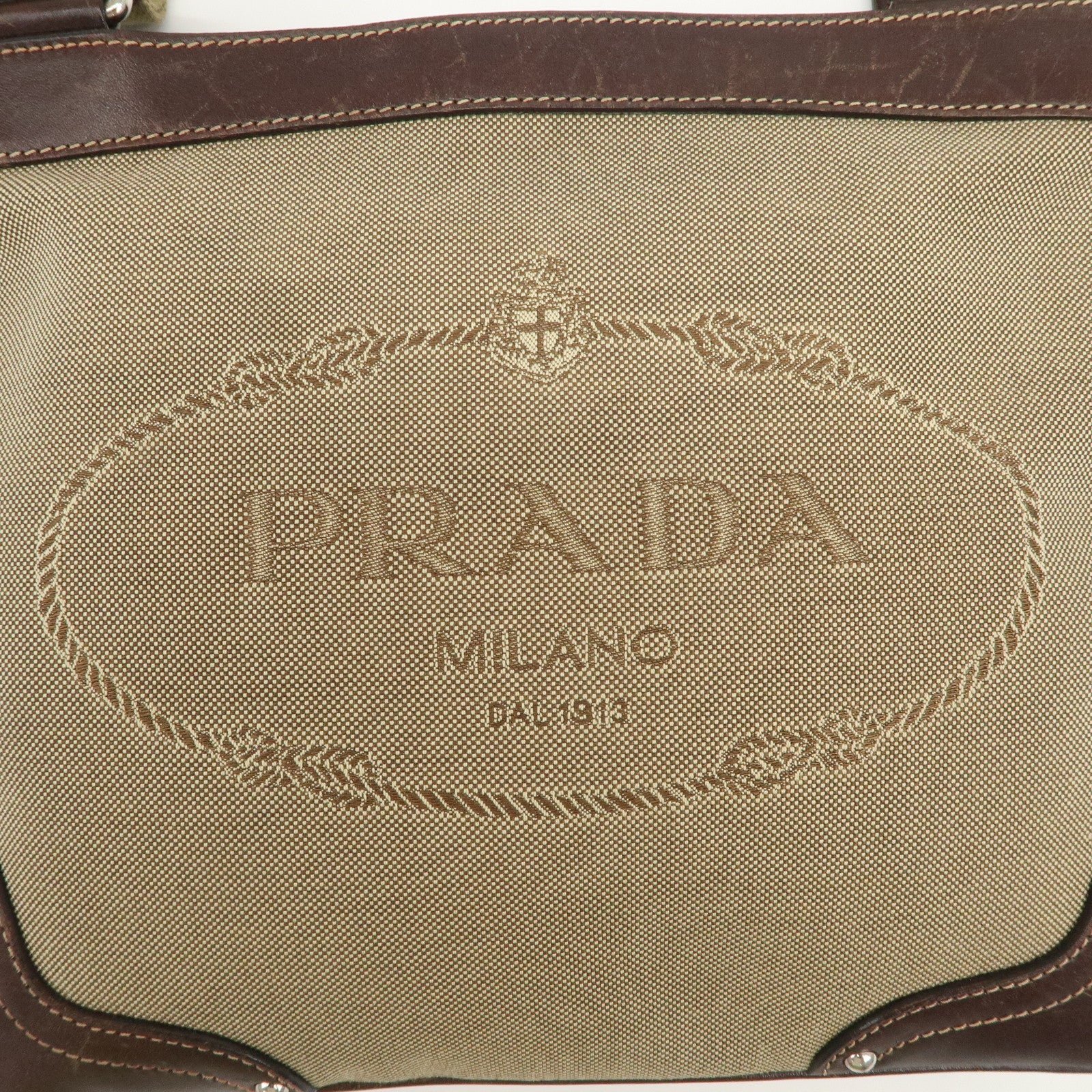 PRADA Logo Jacquard Leather Shoulder Bag Beige Brown BT0537