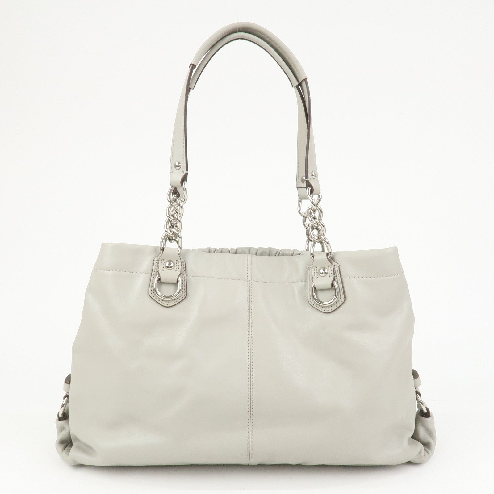 COACH Logo Leather Shoulder Bag Hand Bag Gray Silver