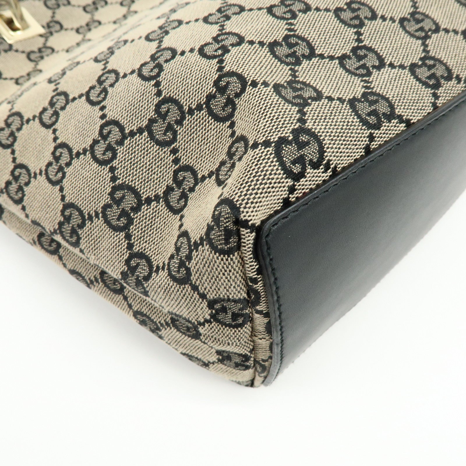 GUCCI GG Canvas Leather Tote Bag Hand Bag Beige Black 0021099