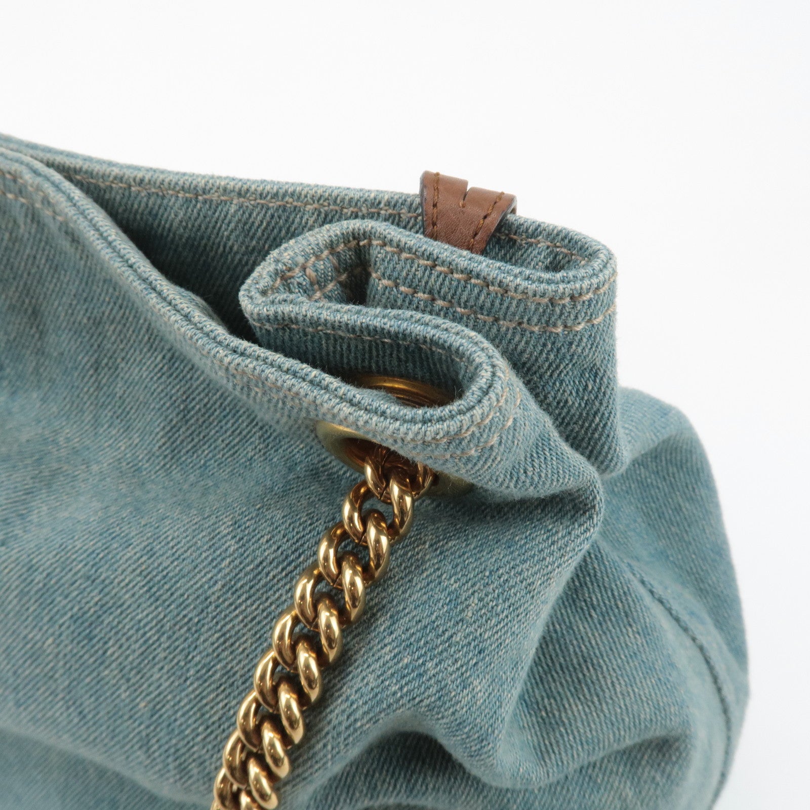 GUCCI SOHO Denim Leather Chain Shoulder Bag Fringe Charm Blue 308982 Used