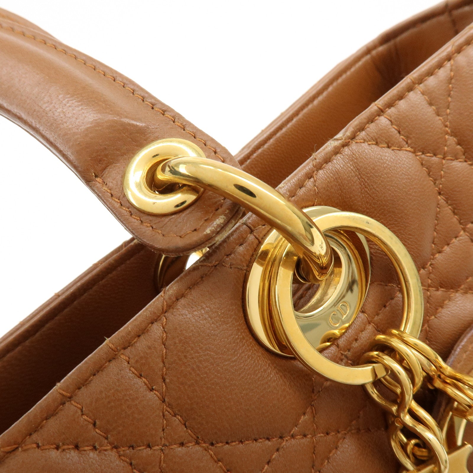 Christian Dior Cannage Large Lamb Skin 2Way Bag Hand Bag Camel