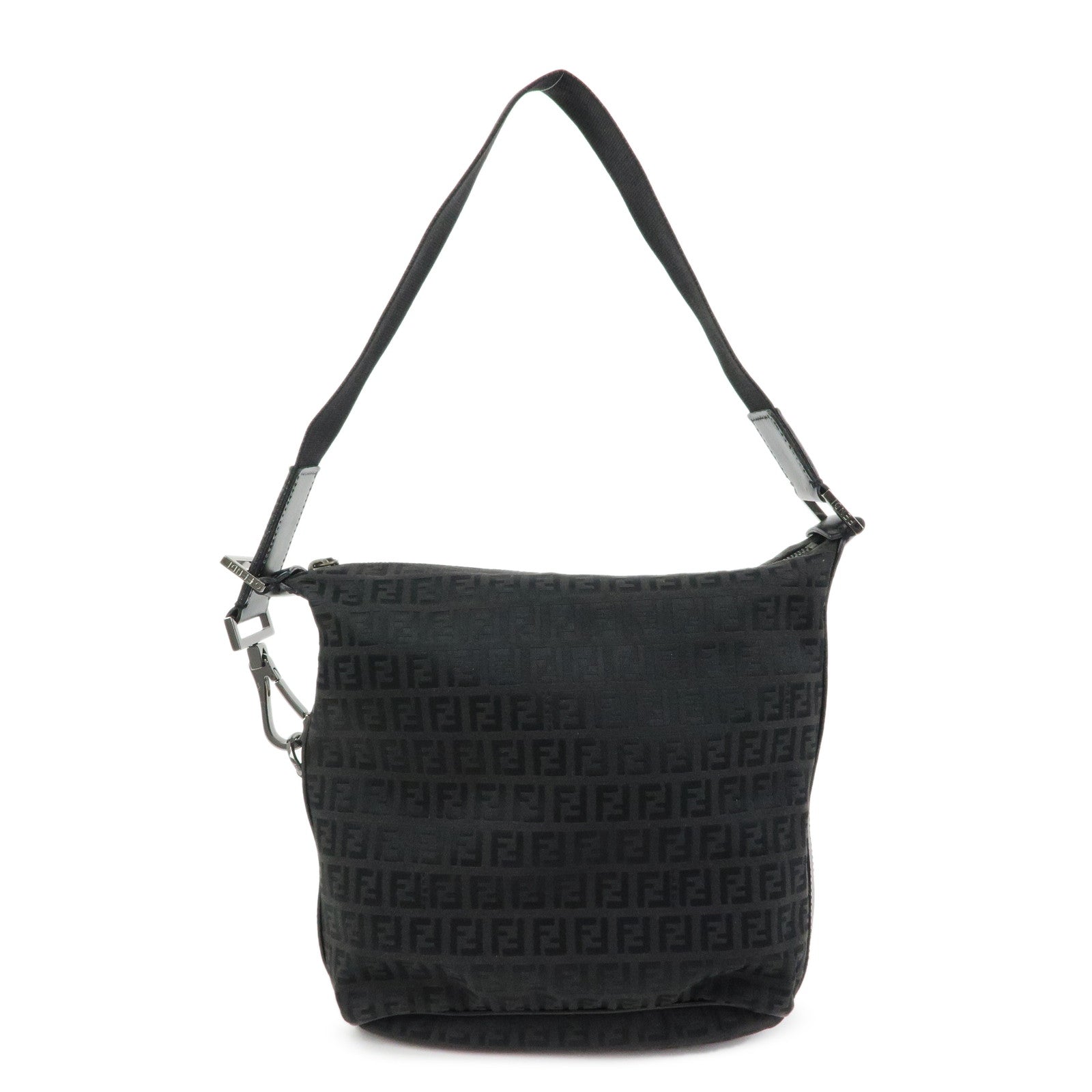 FENDI Zucchino Canvas Leather Shoulder Bag Black 7VA004
