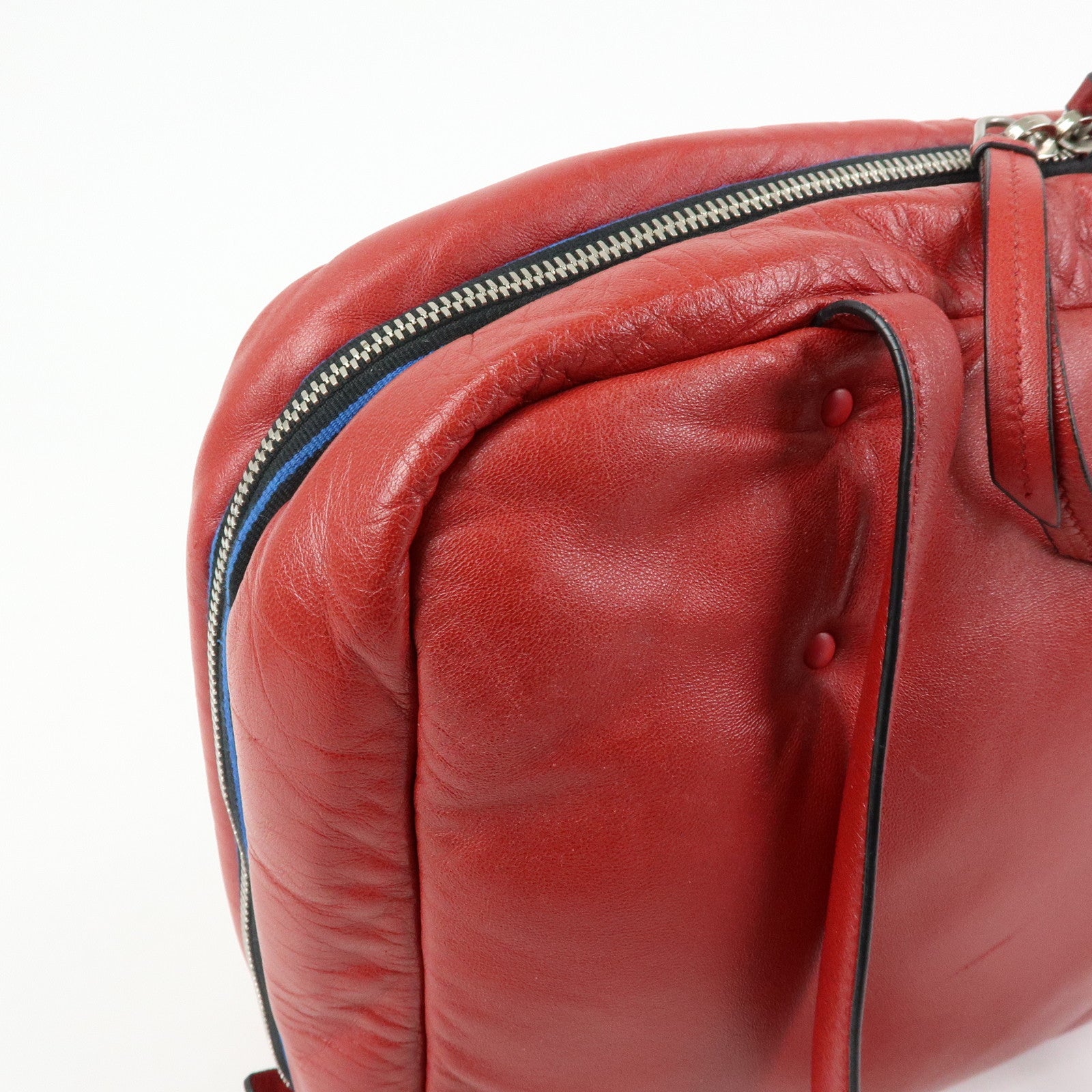 PRADA Nappa Leather Shoulder Bag Hand Bag Boston Bag Red 1BB052
