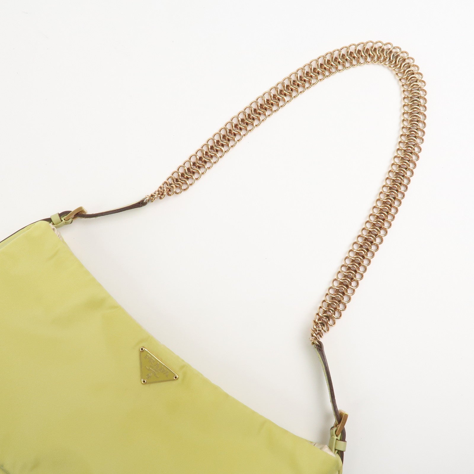 PRADA Triangle Logo Nylon Leather Shoulder Bag Yellow BR0107