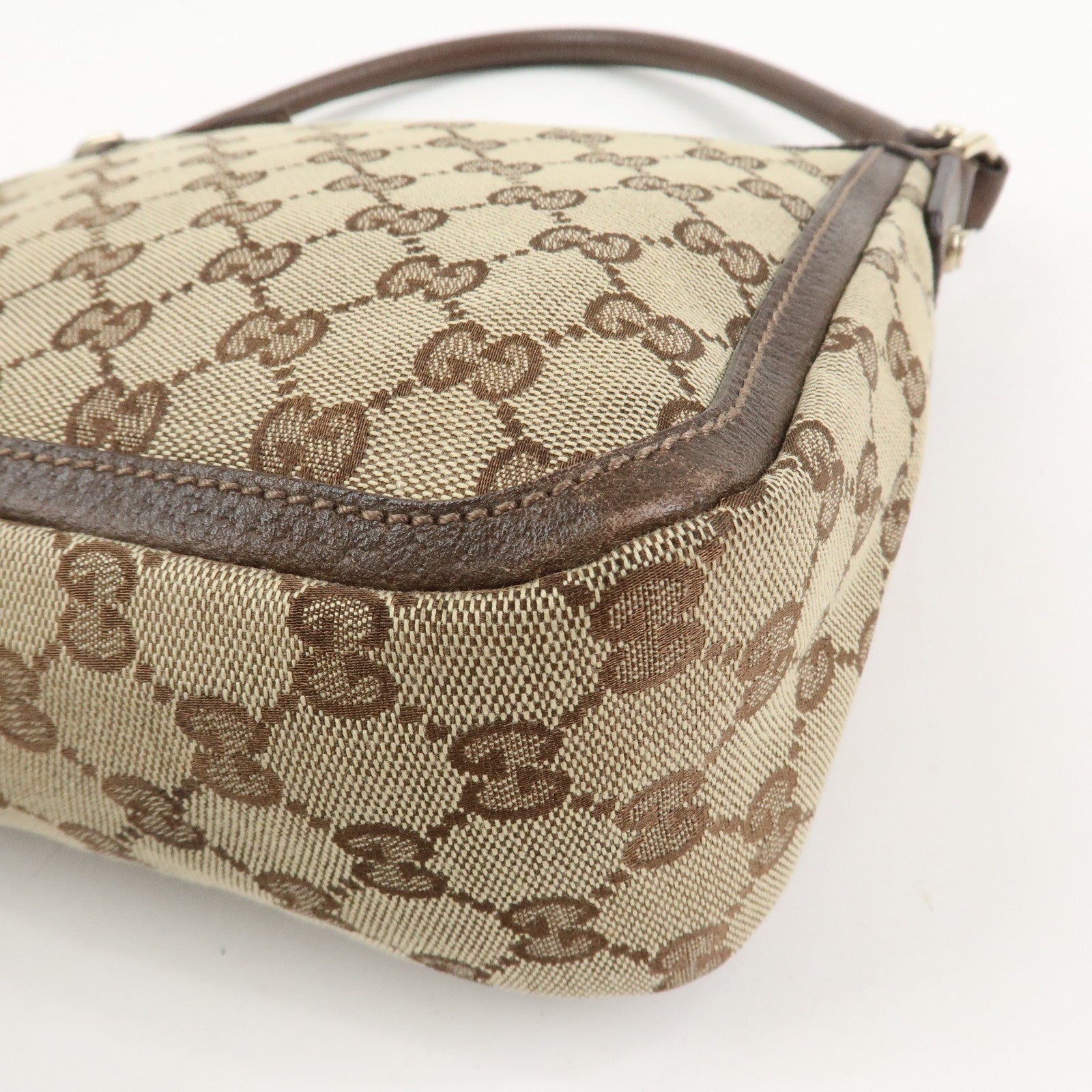 GUCCI GG Canvas Leather Shoulder Bag Hand Bag Beige Brown 146244