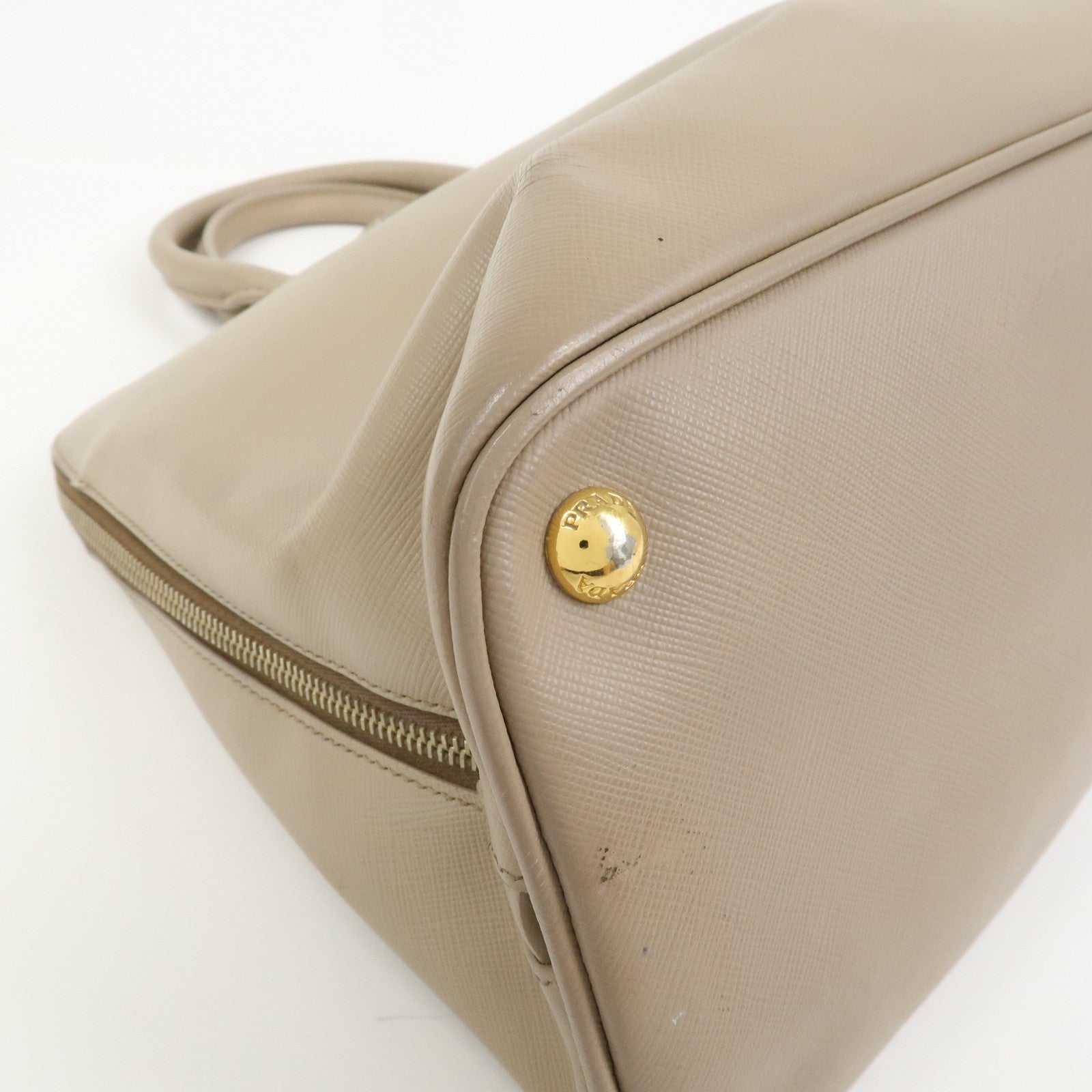 PRADA Triangle Logo Saffiano Leather Hand Bag Greige BL0812