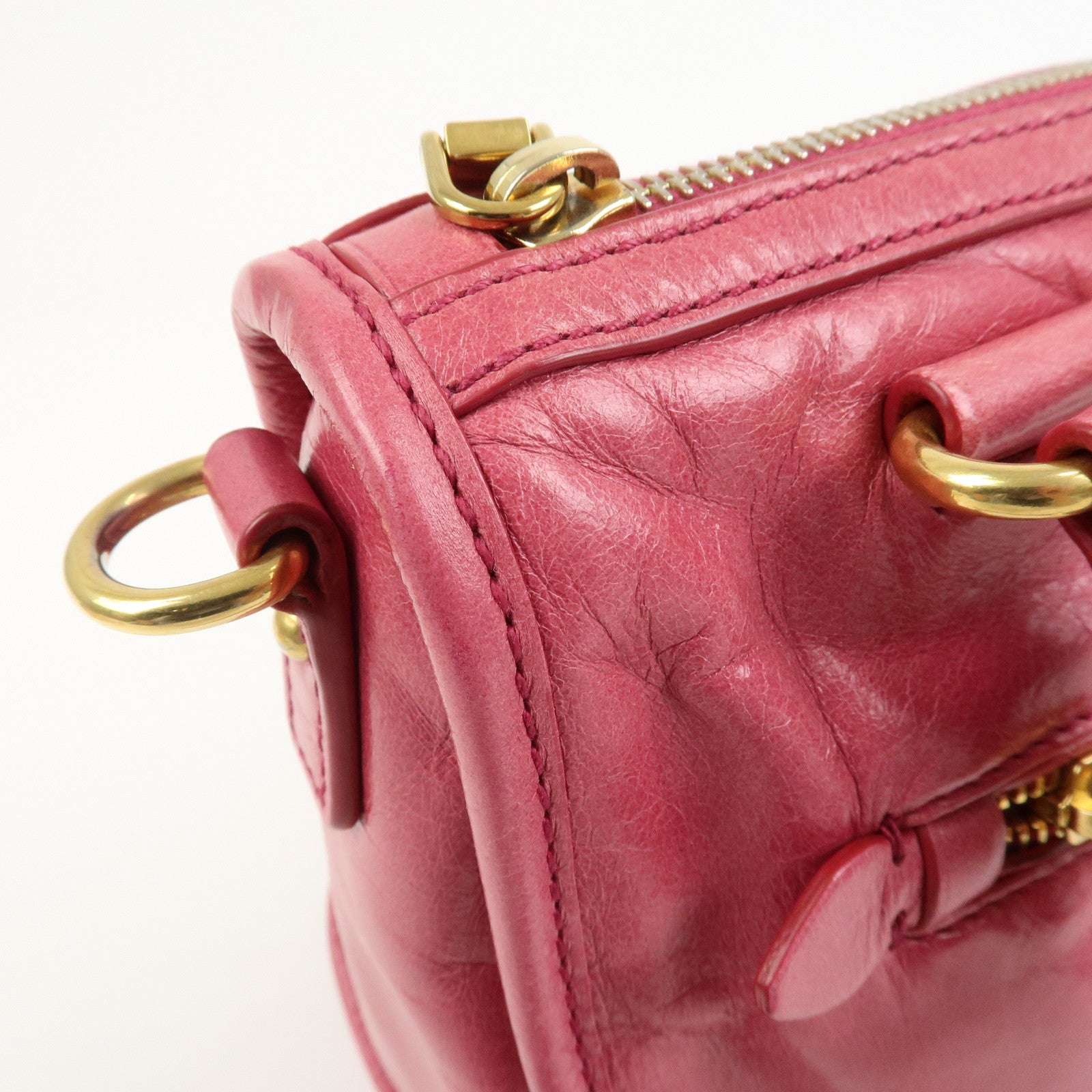 MIU MIU Logo Leather 2Way Bag Hand Bag Shoulder Bag Pink 5BB104