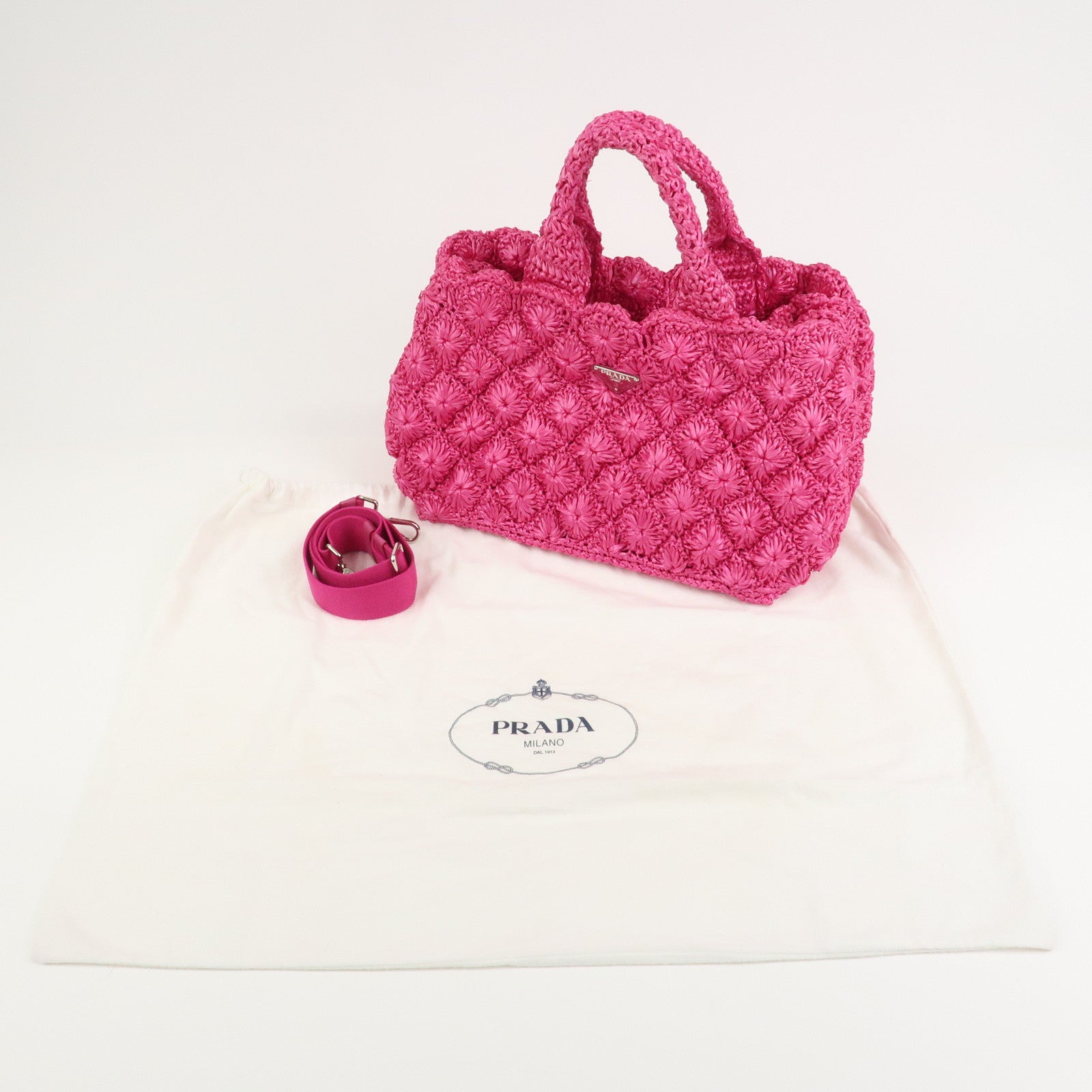 PRADA Canapa Raffia 2Way Bag Hand Bag Shoulder Bag Pink BN2888