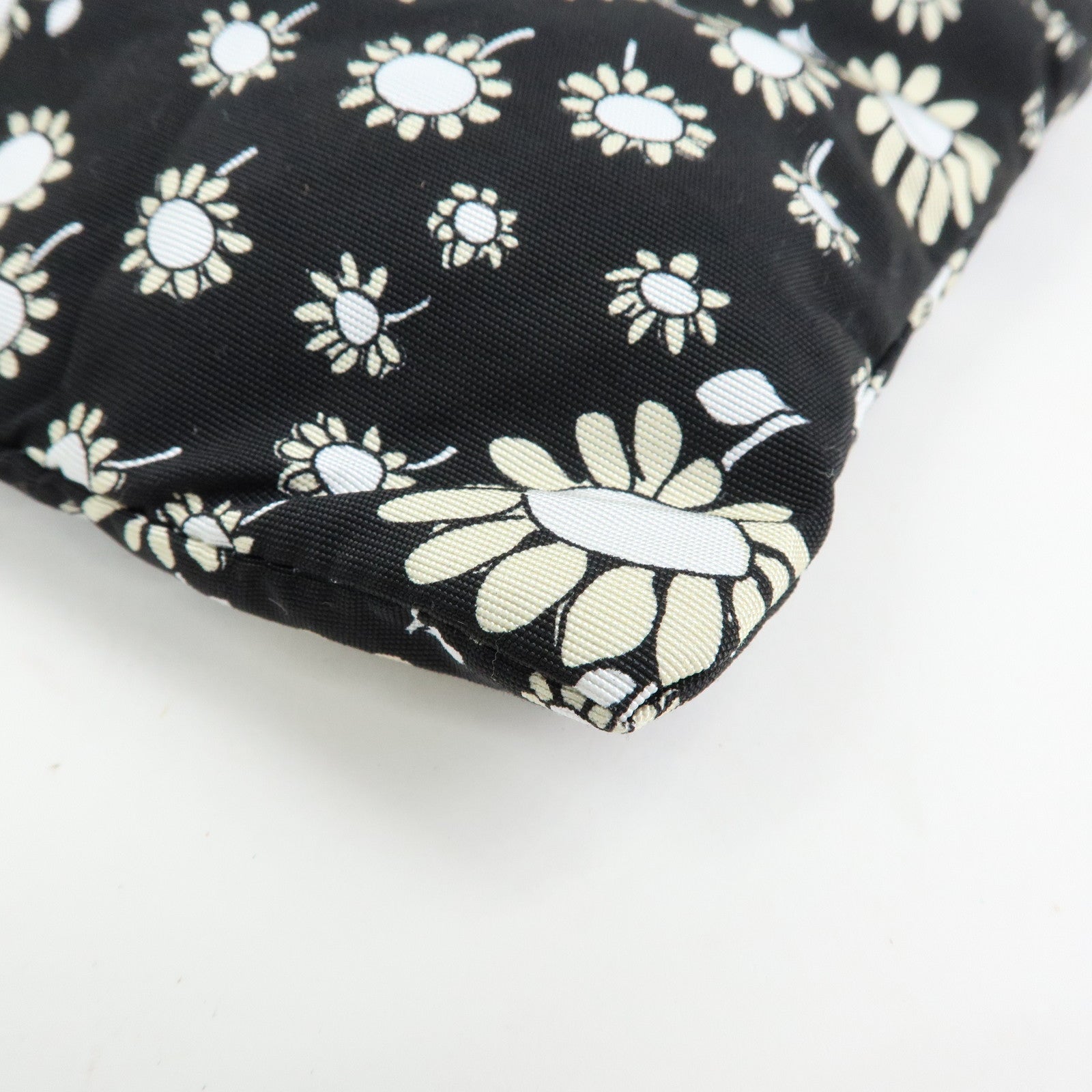 MIU MIU Nylon Leather Tote Bag Eco Bag Hand Bag Flower Print Black