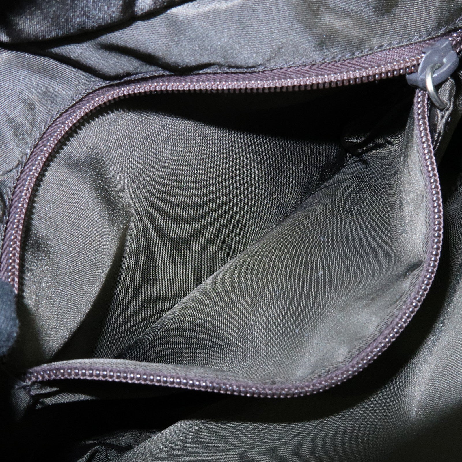 PRADA Triangle Logo Nylon Leather Hand Bag Cosmetic Case Khaki