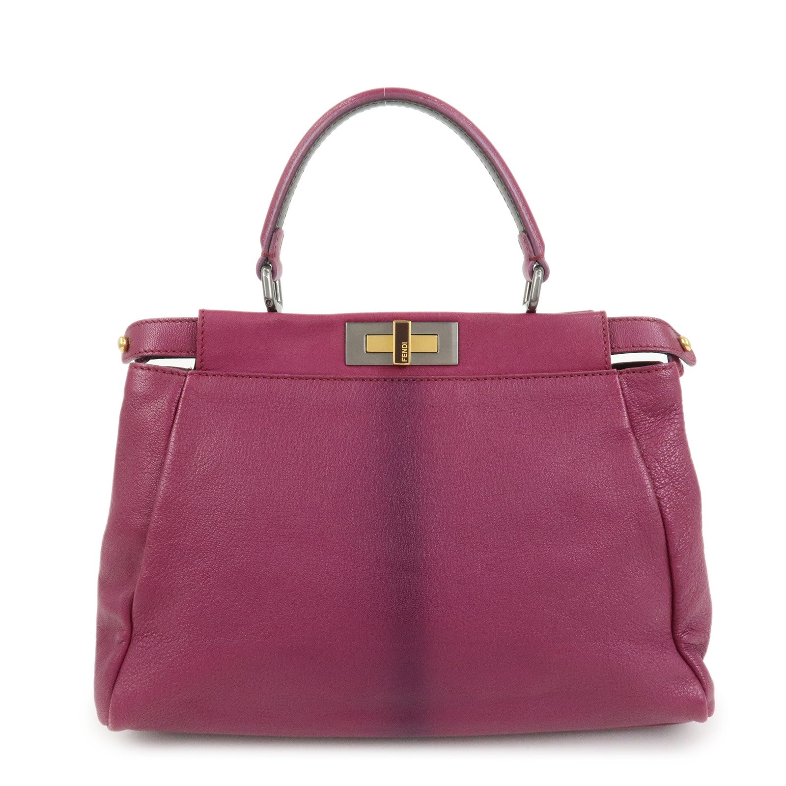 FENDI Peekaboo Leather 2Way Hand Bag Shoulder Bag Fuchsia 8BN226