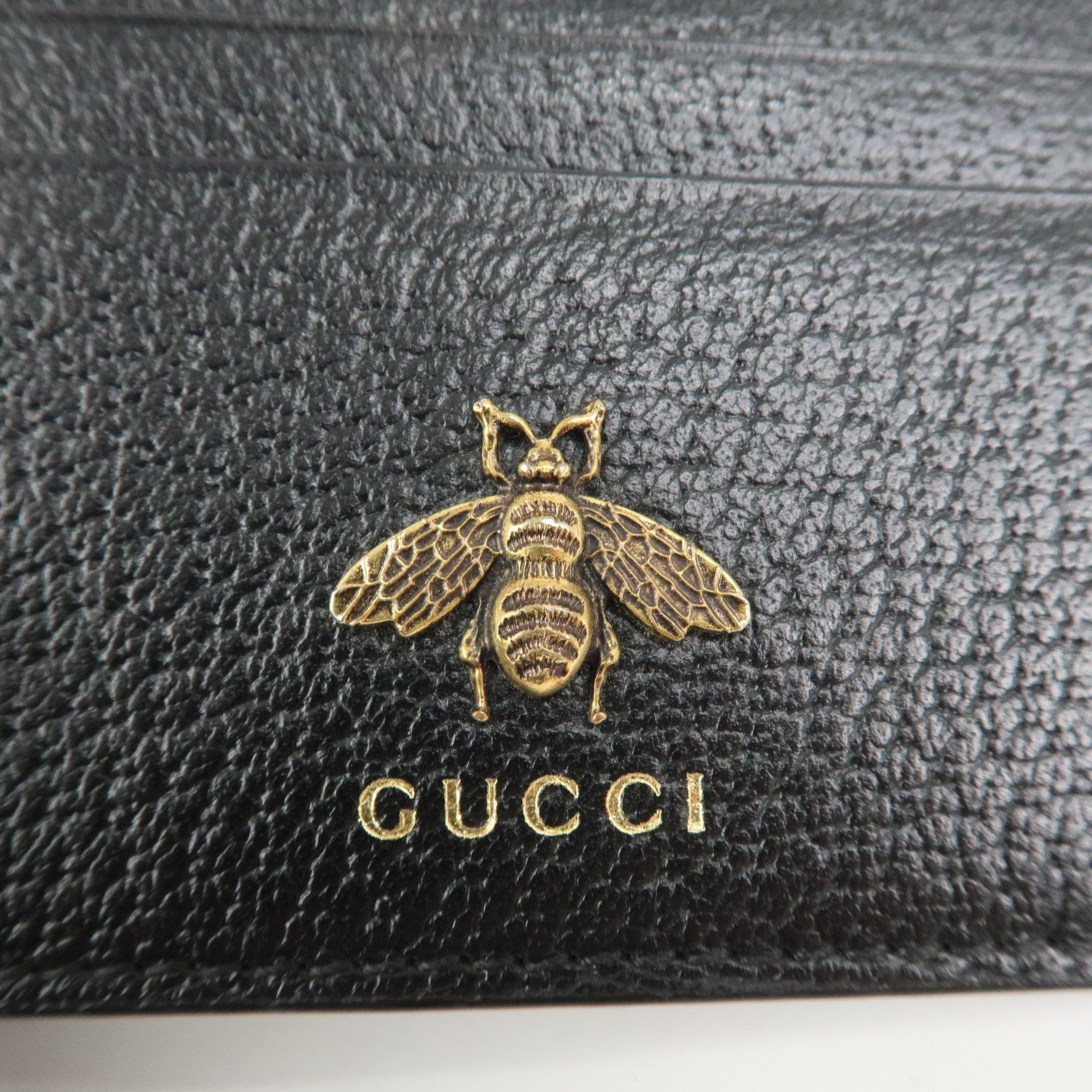 GUCCI Animalier Leather Card Case Card Holder Black 523685