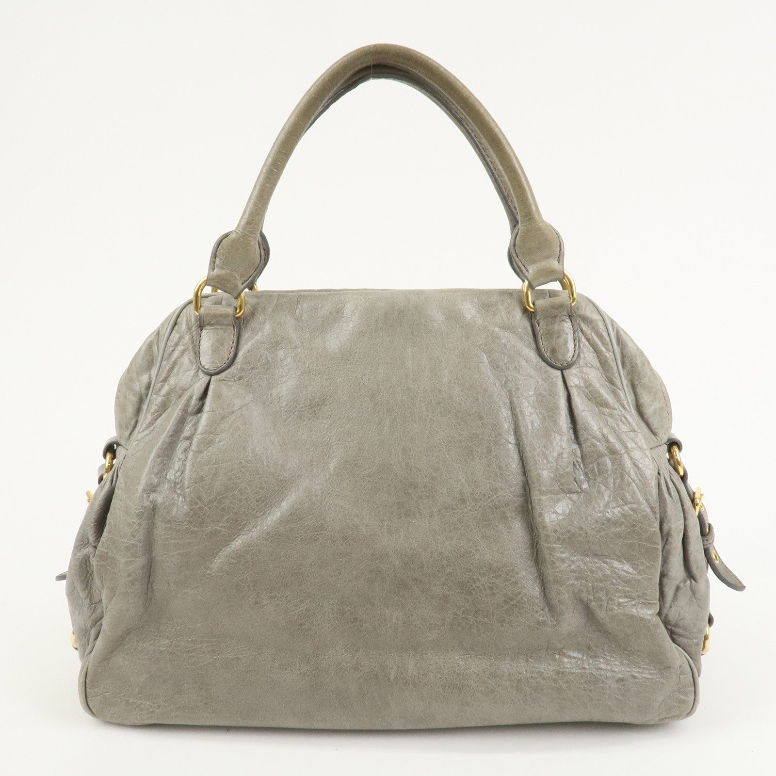 MIU MIU Logo Leather Hand Bag Shoulder Bag Gray