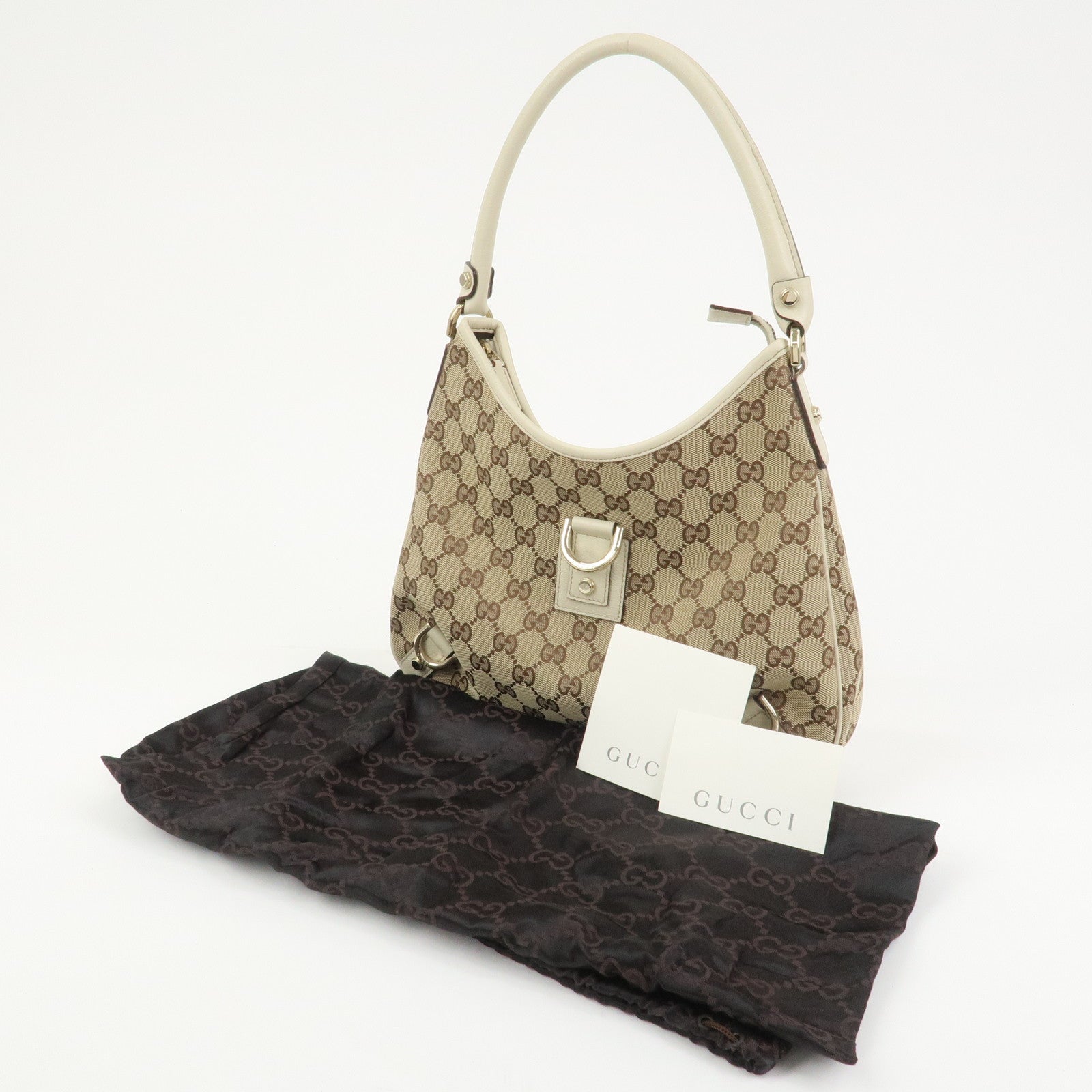 GUCCI Abbey GG Canvas Leather Shoulder Bag Brown Ivory 130738