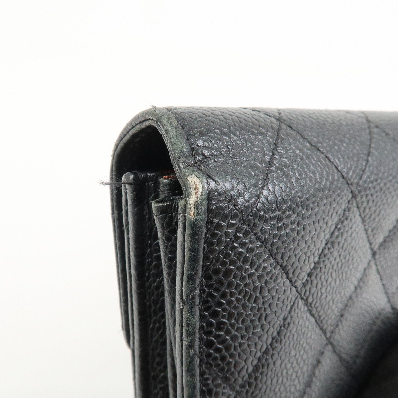 CHANEL COCO Mark Matelasse Caviarskin Long Flap Wallet Black A50096
