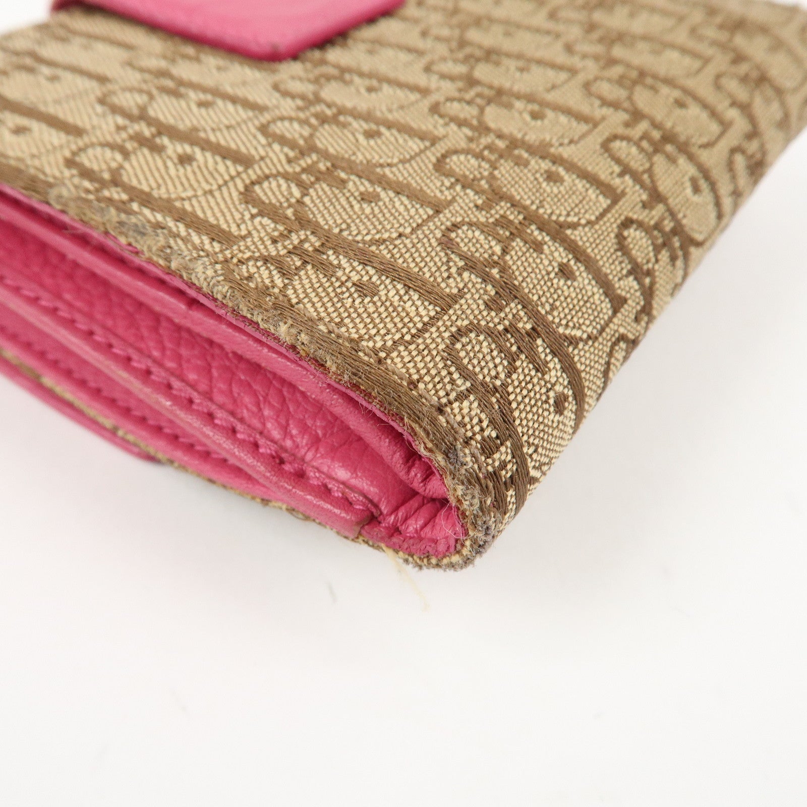 Christian Dior Street Chic Trotter Canvas Leather W Hook Wallet Pink Used