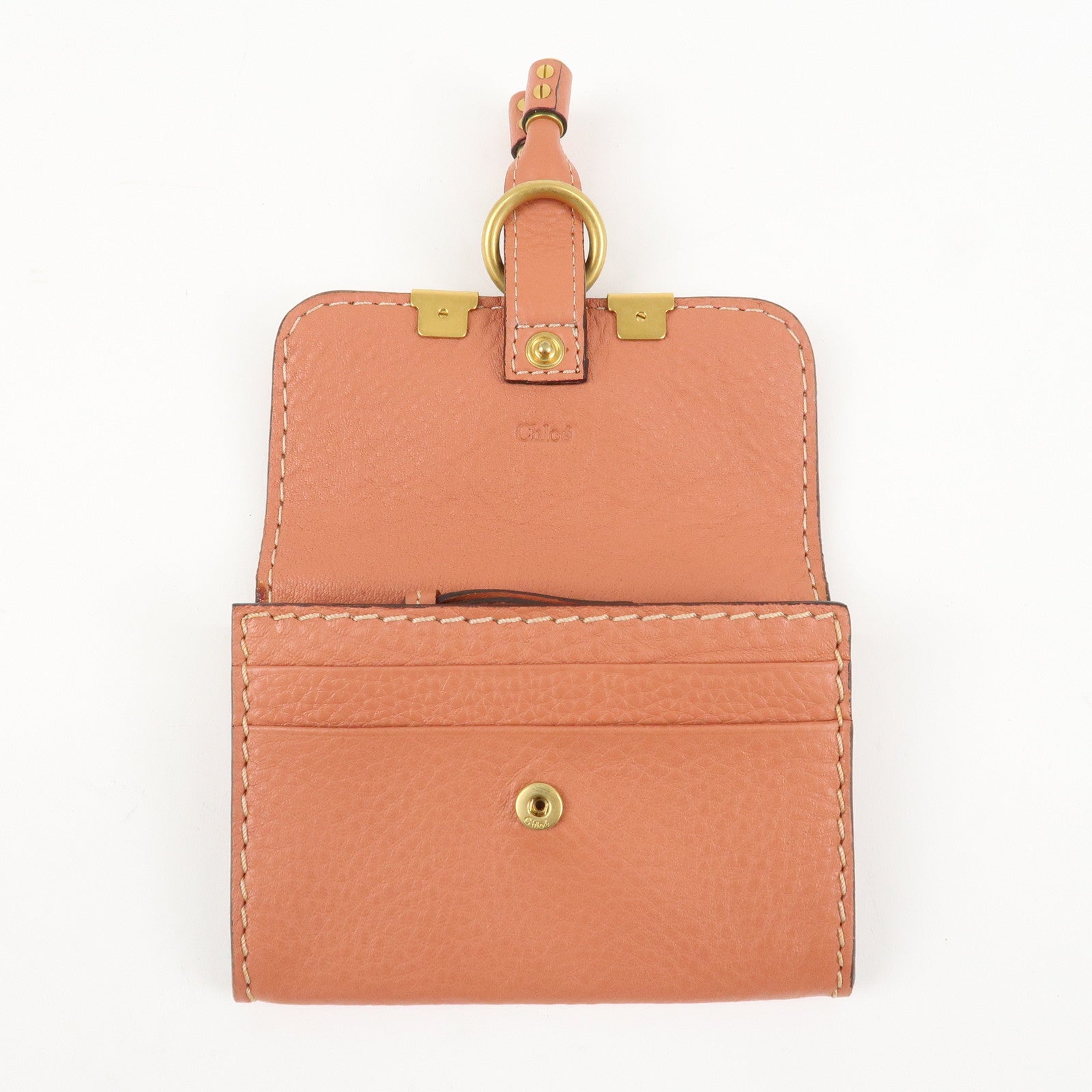 Chloe Leather Marcy Bi-fold Coin Case Card Case Orange Gold Hardware Used