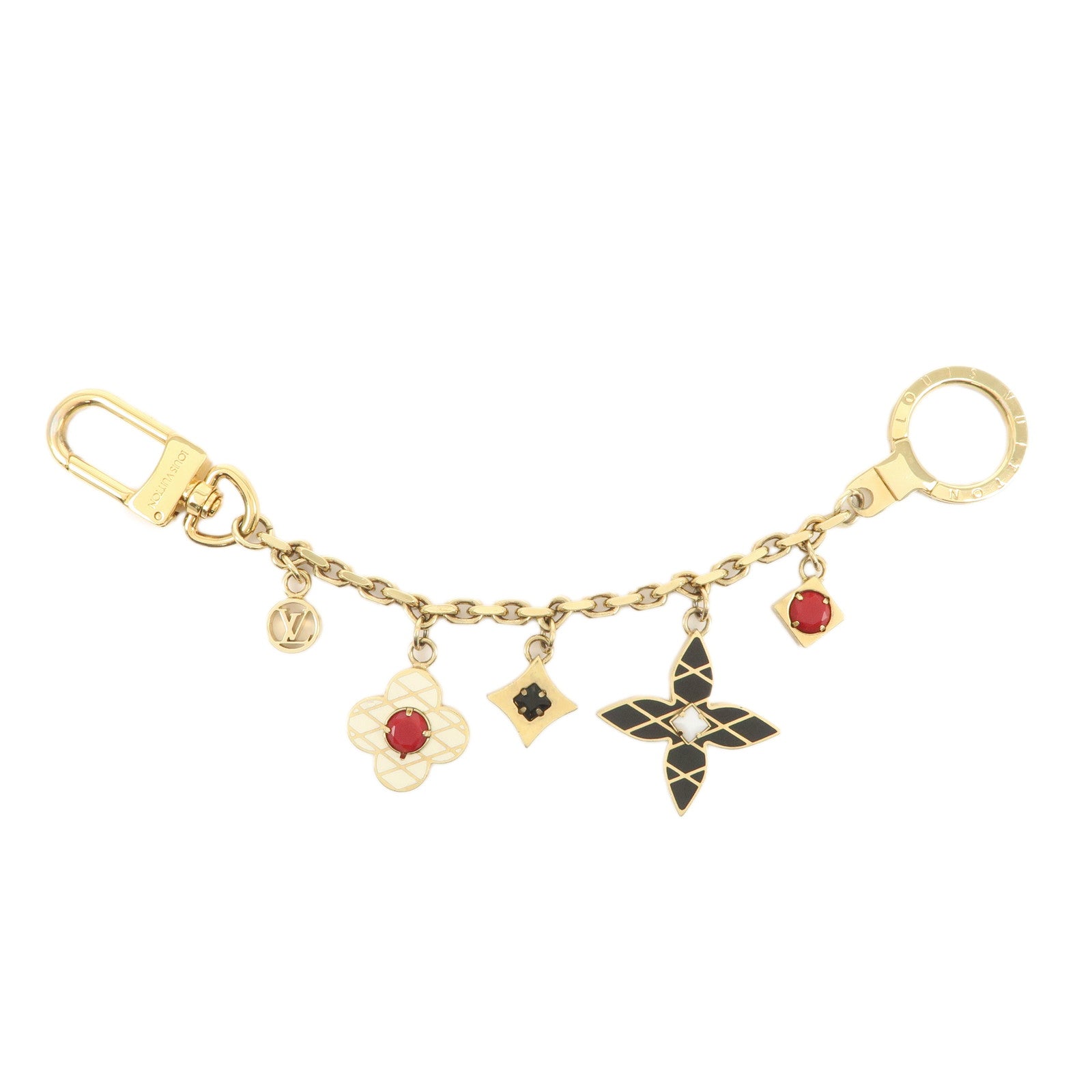 Louis Vuitton Malletage Flowers GP Metal Key Ring Black Gold M67384