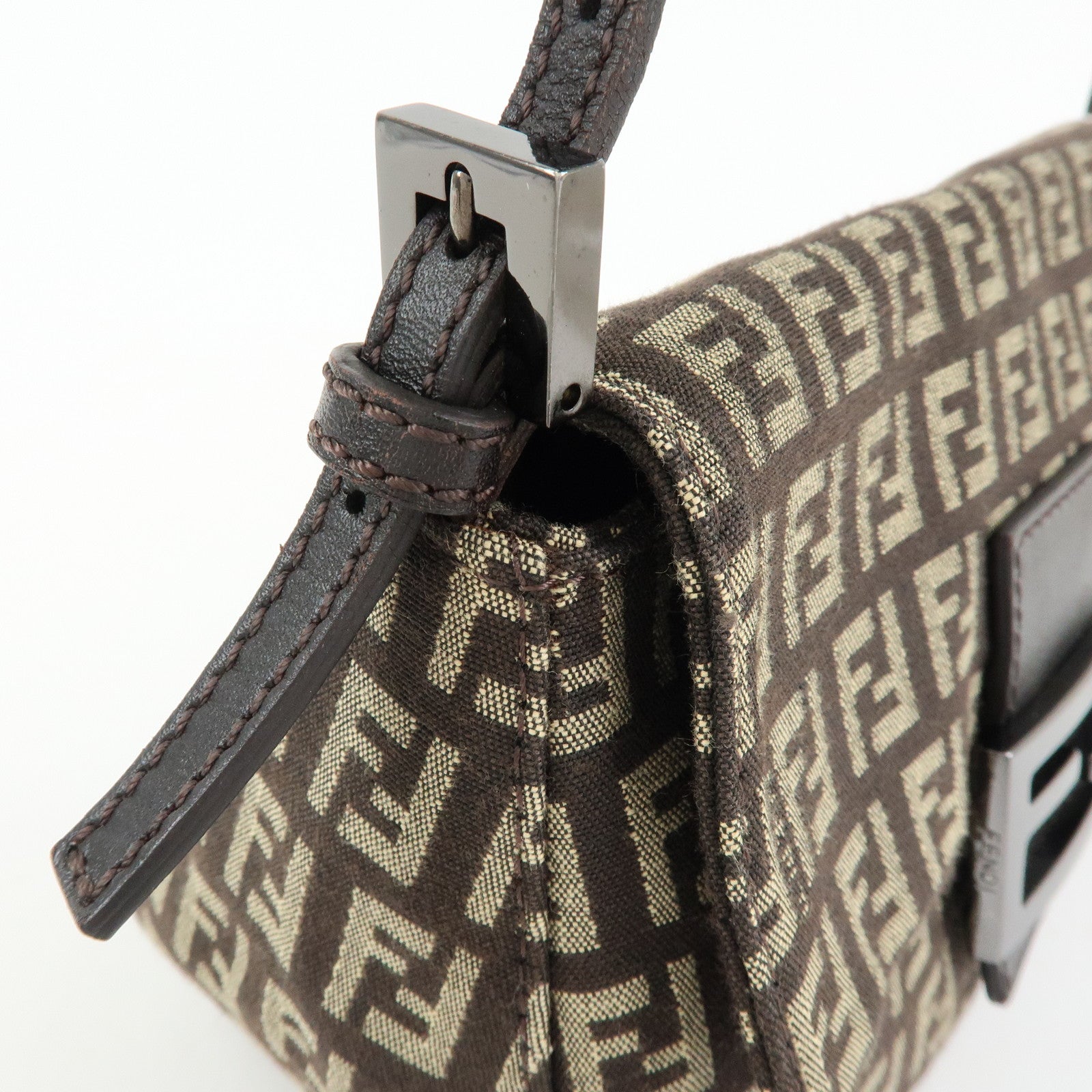 FENDI Mini Mamma Baguette Zucchino Canvas Shoulder Bag 8BR180