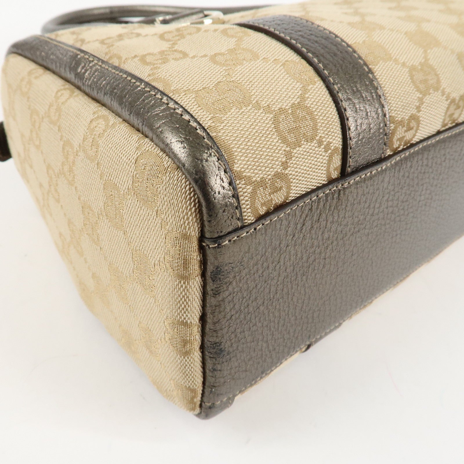 GUCCI Abbey GG Canvas Leather Mini Boston Bag Beige Silver 130942 Used