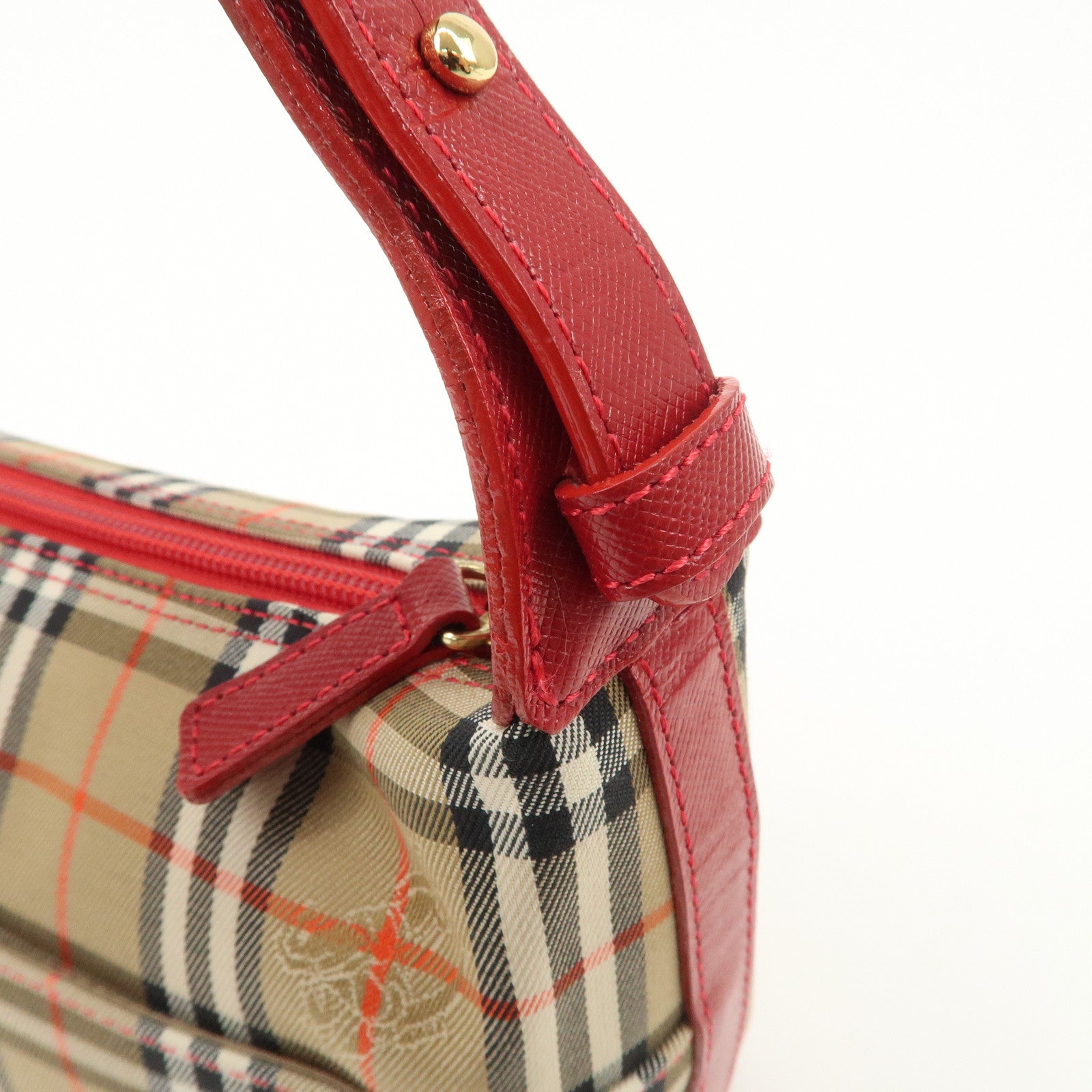 BURBERRY Canvas Leather Nova Plaid Shoulder Bag Hand Bag Beige Red