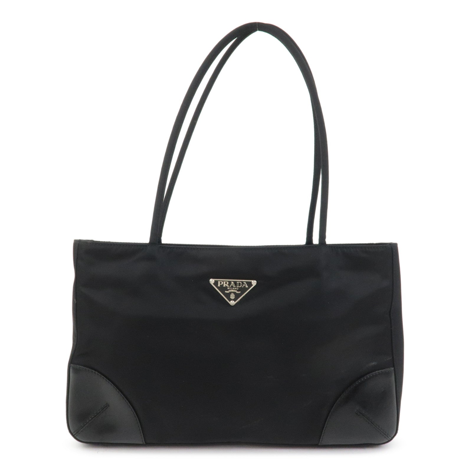 PRADA Triangle Logo Nylon Tote Bag Shoulder Bag Black