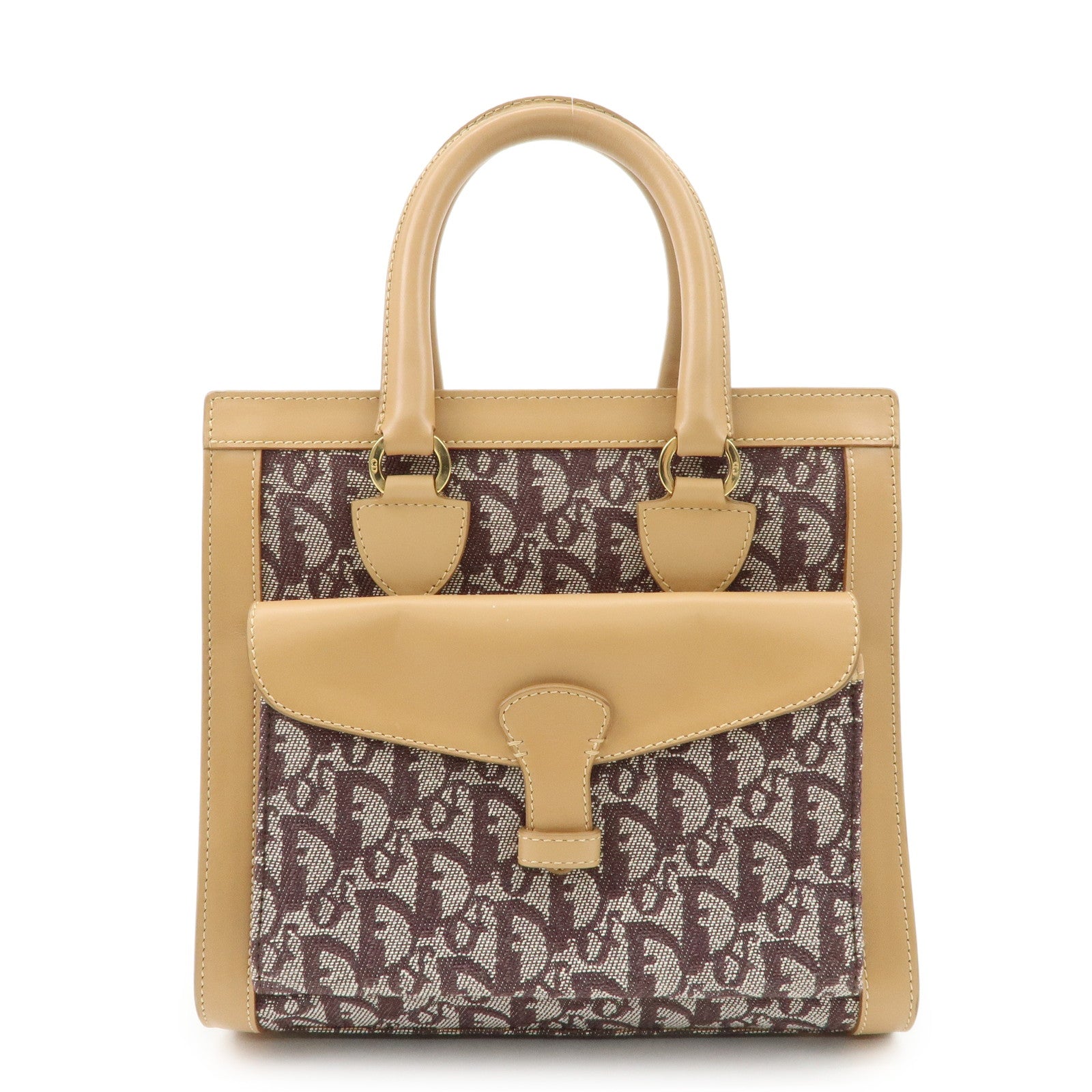 Christian Dior Trotter Jacquard Leather Hand Bag Brown Gold HDW