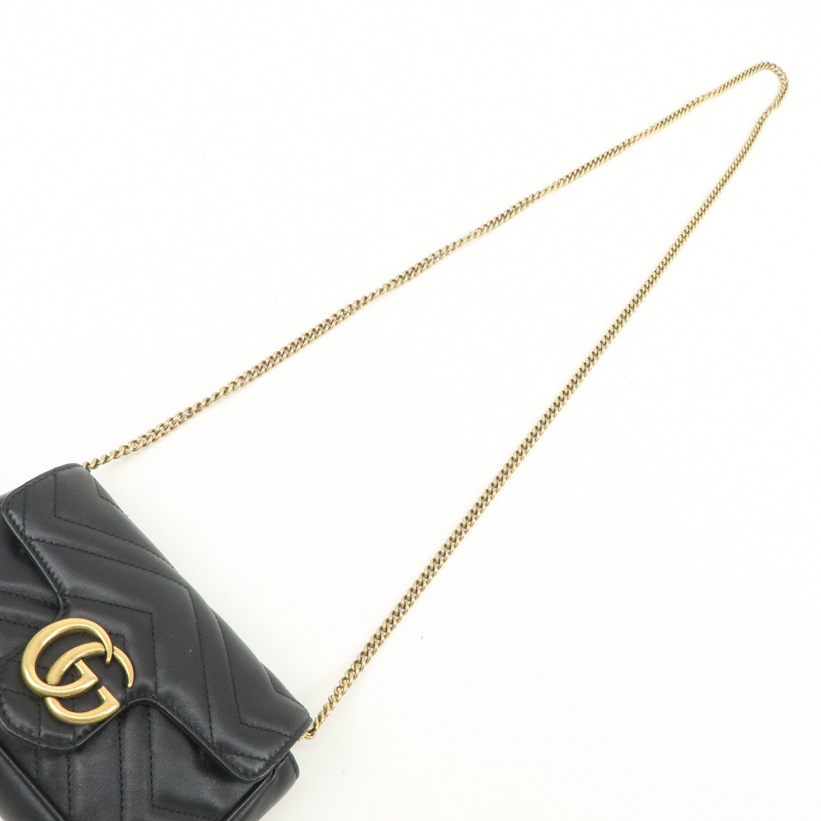 GUCCI GG Marmont Leather Chain Shoulder Bag Black Gold 476433