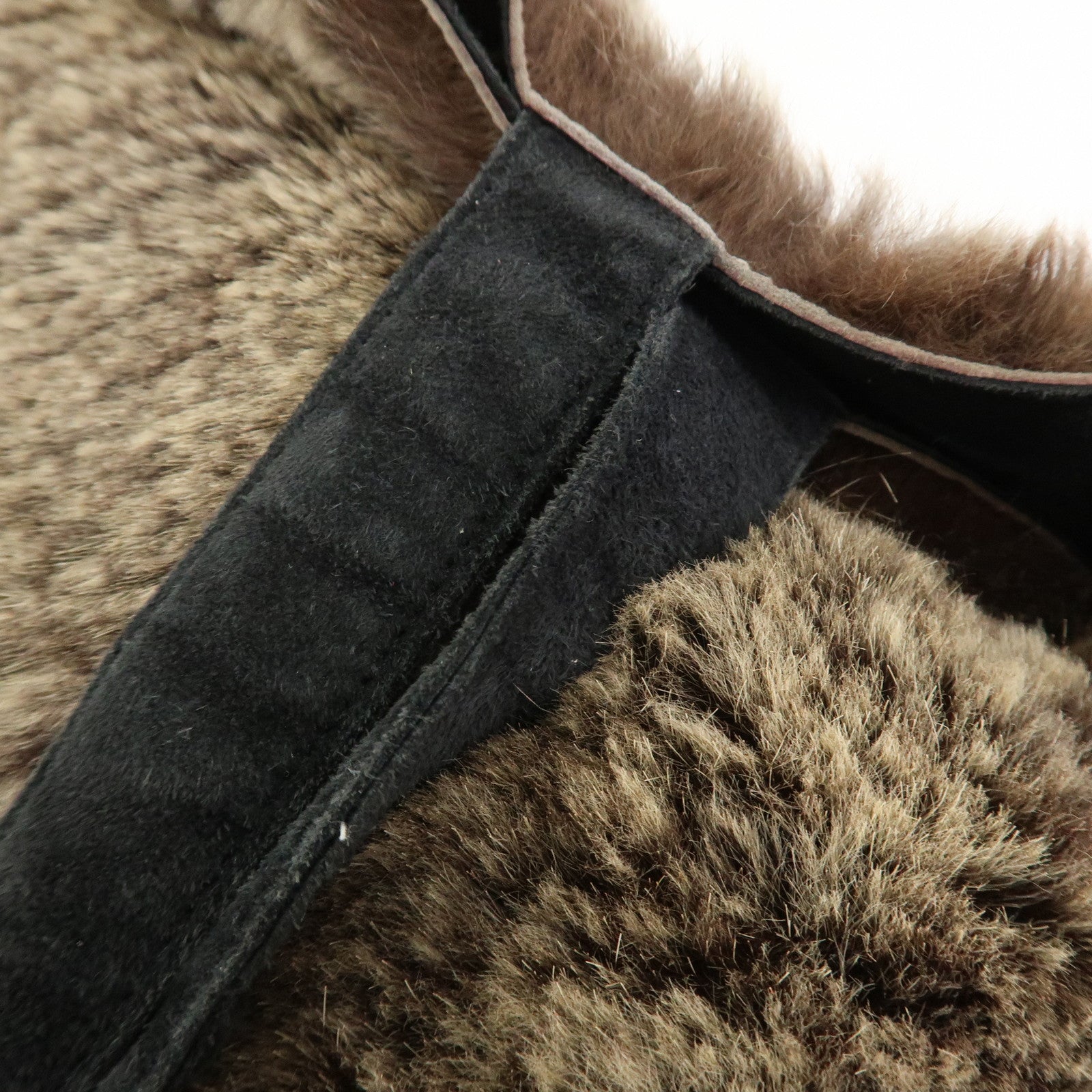 CHANEL COCO Mark Fur Suede Tote Bag Hand Bag Brown Black