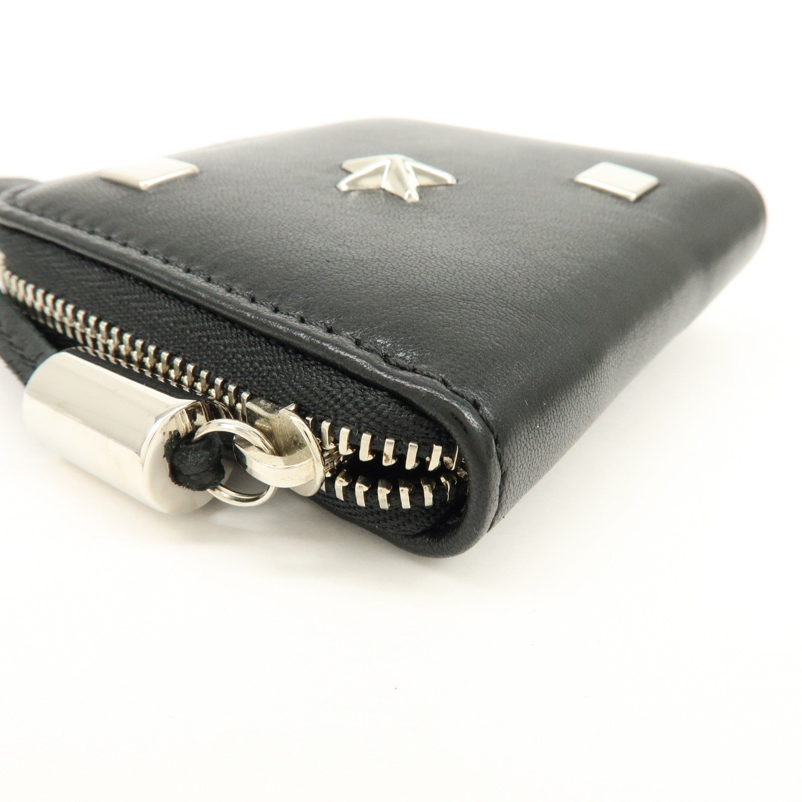 JIMMY CHOO Penny Star Studs Leather Coin Case Coin Wallet Black