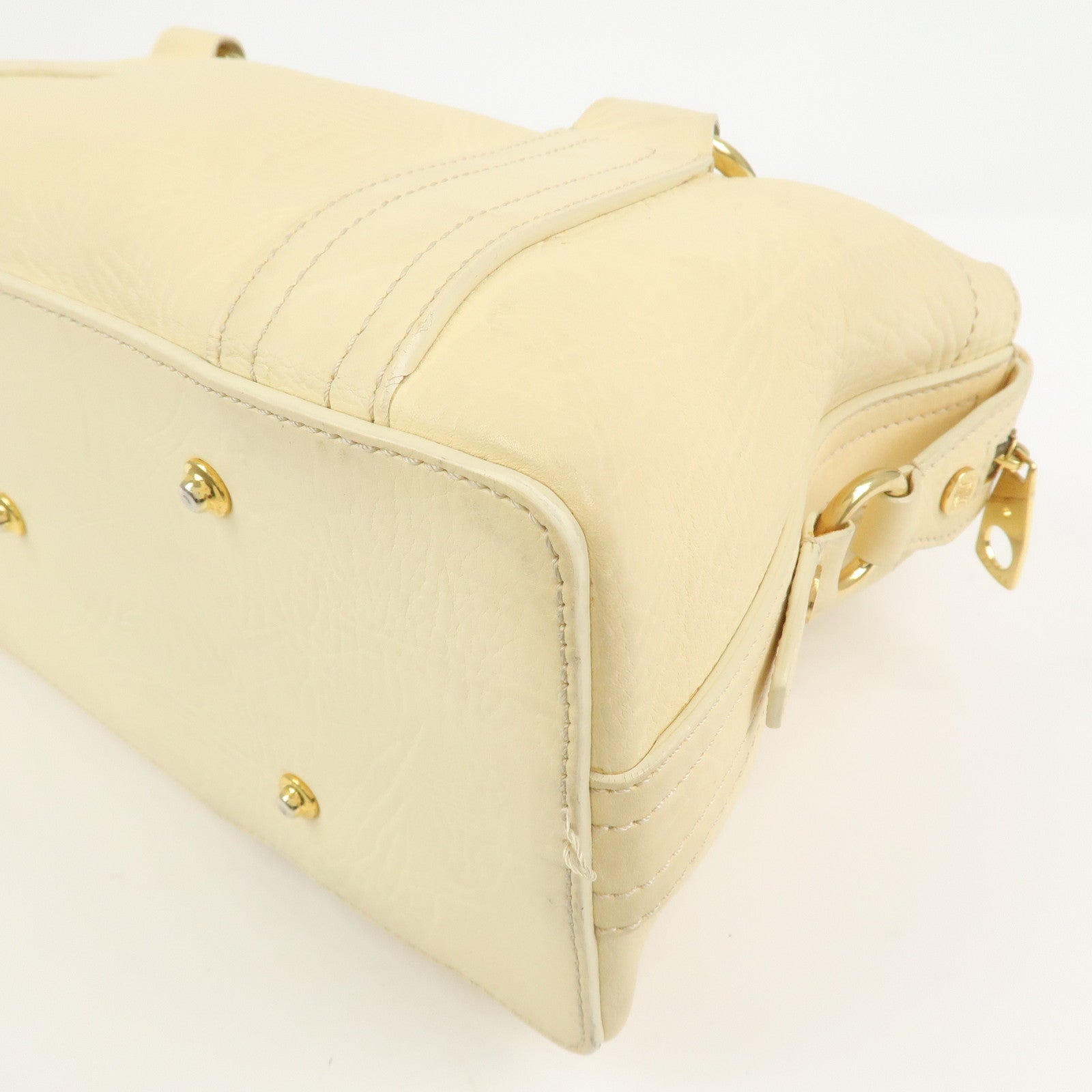 CELINE Macadam Logo Leather Tote Bag Hand bag Shoulder Bag Creme